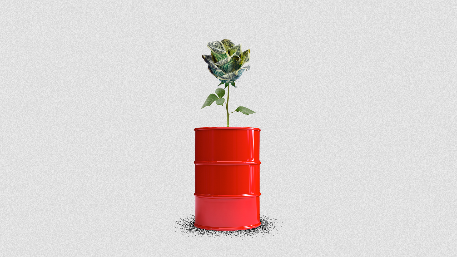 Illustration of an oil barrel with a flower made of cash growing out of it.