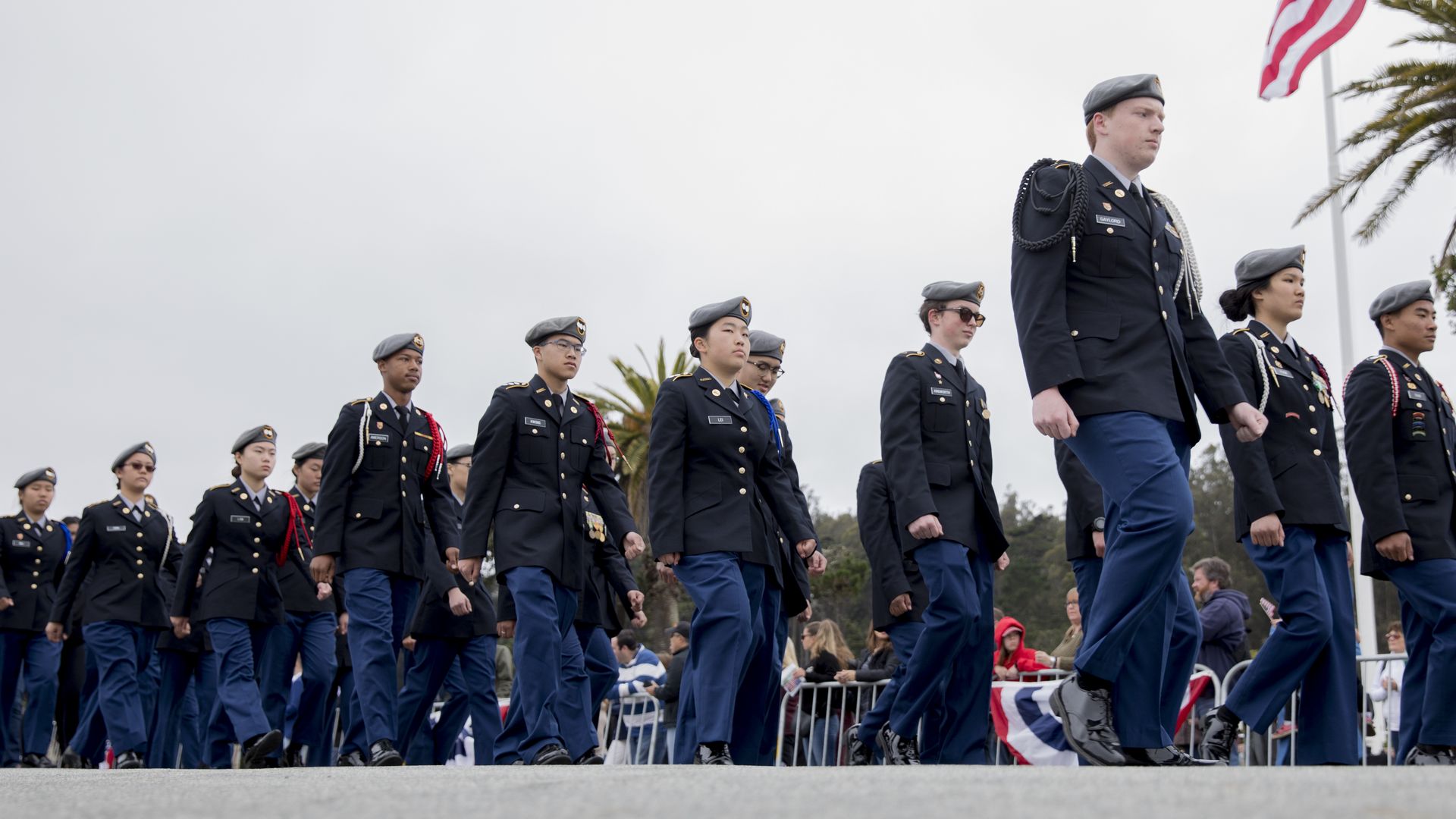 Photo of military cadets marching in formation 