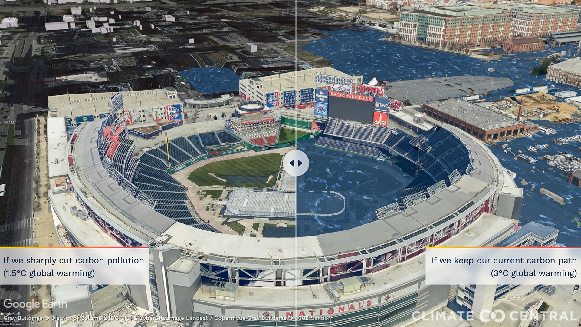 Sea level rise scenarios for Washington Nationals Baseball Park in Washington, D.C.