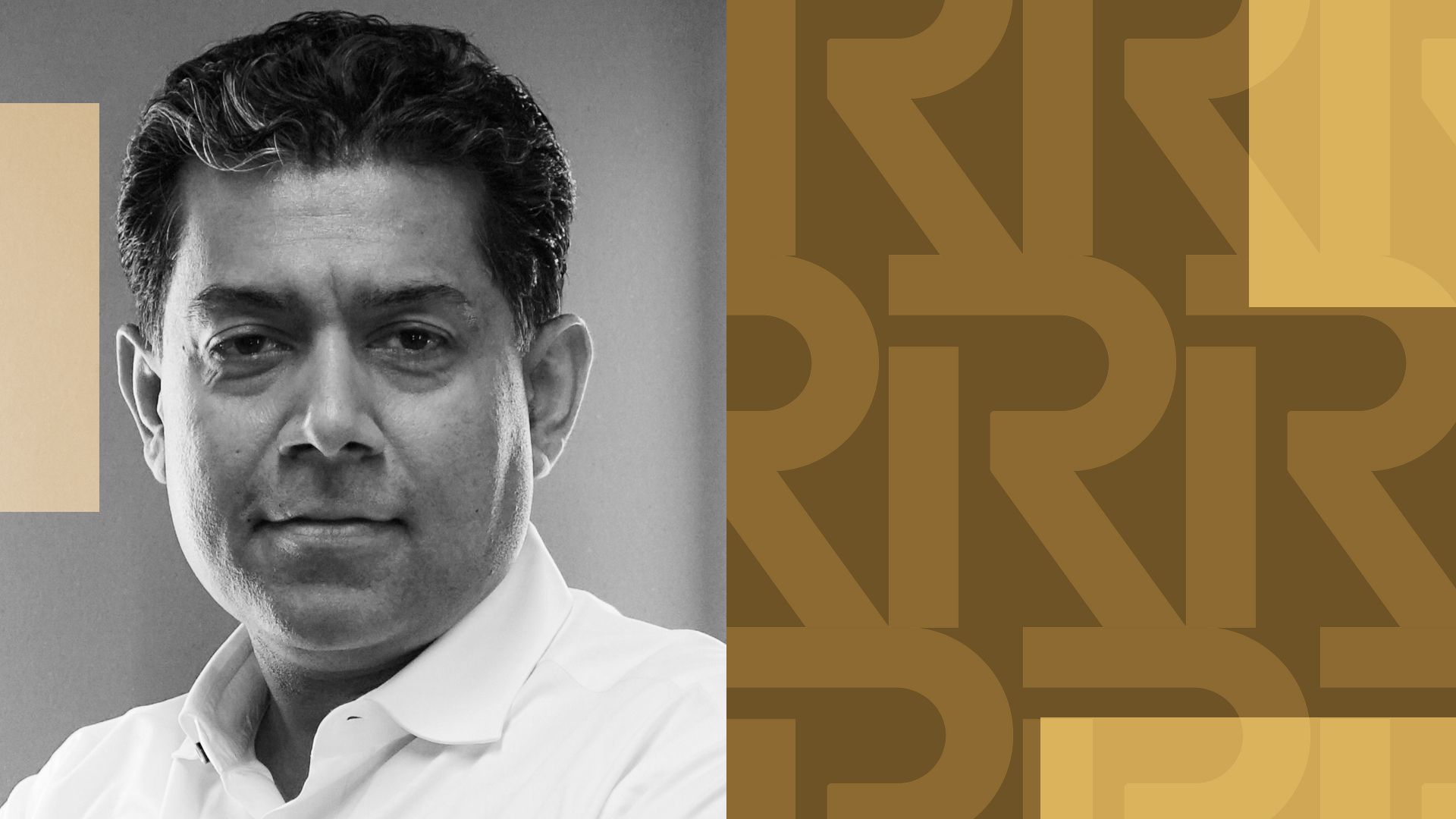 Photo illustration of Sid Jajodia surrounded by abstract shapes and the Revolut logo. 