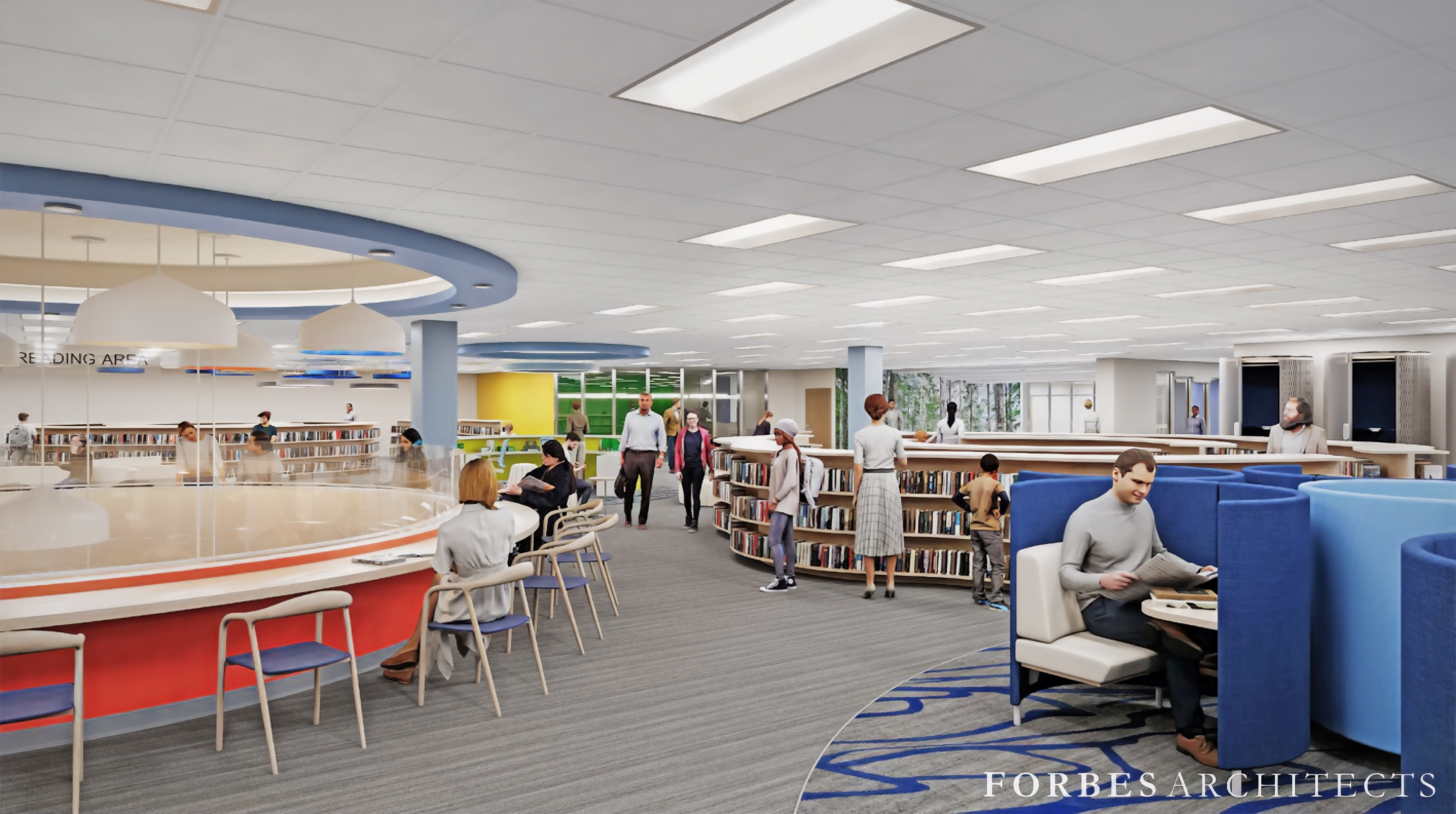 A rendering of a new library space