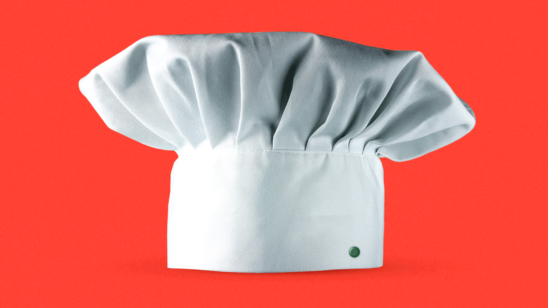 Animated illustration of a chef hat with a blinking green power light