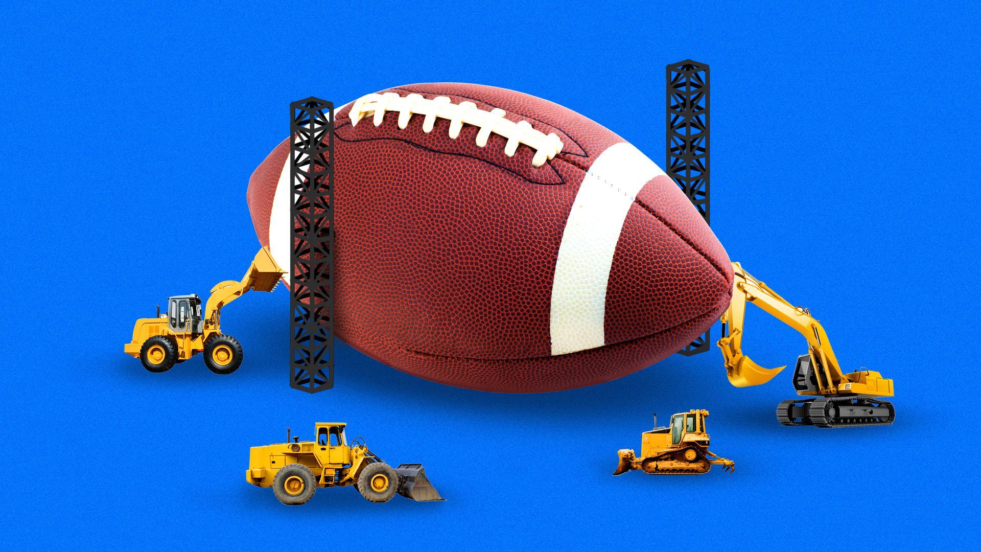 Construction equipment around a giant football