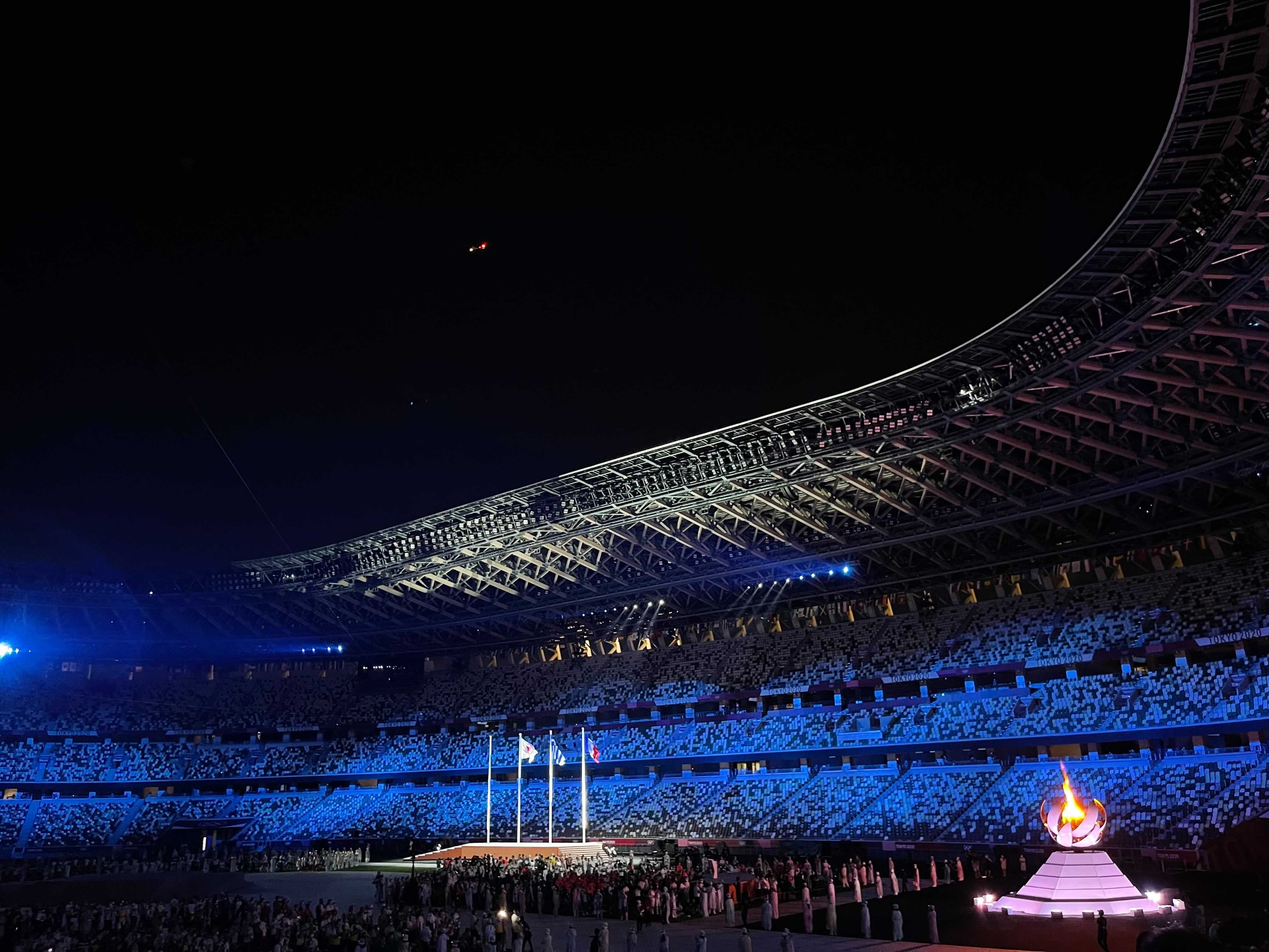 The olympic stadium during the closing ceremony.