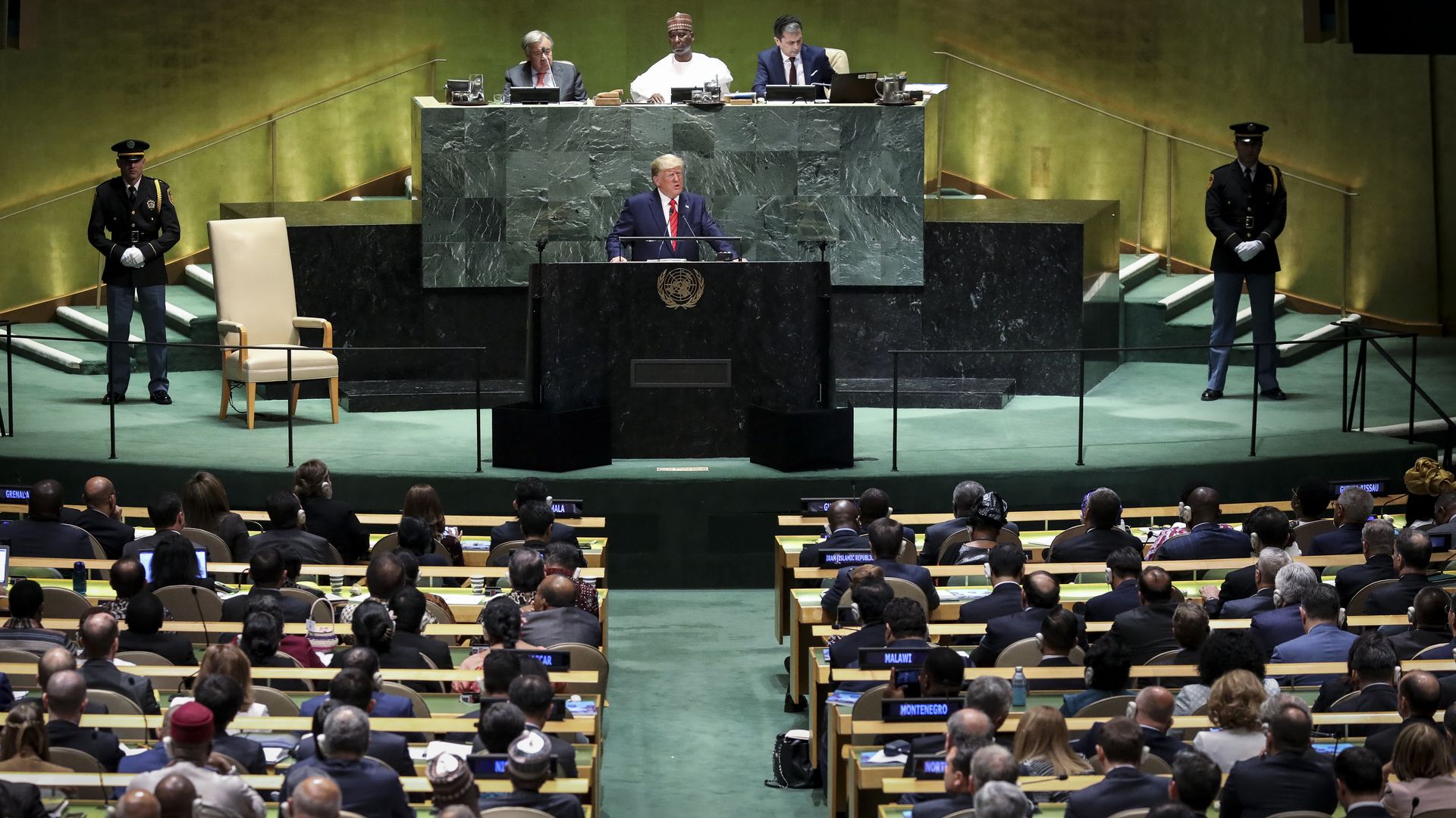 U.S. President Donald Trump addresses the United Nations General Assembly at UN headquarters on September 24, 2019 in New York City. 