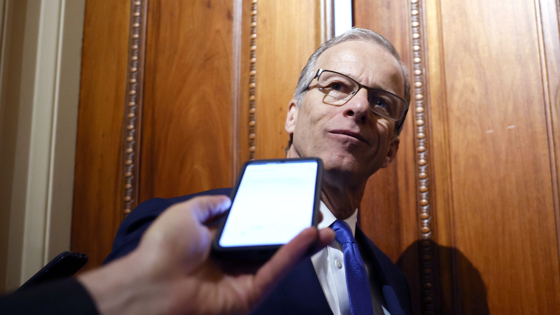  Sen. John Thune (R-SD) speaks to reporters outside of his office