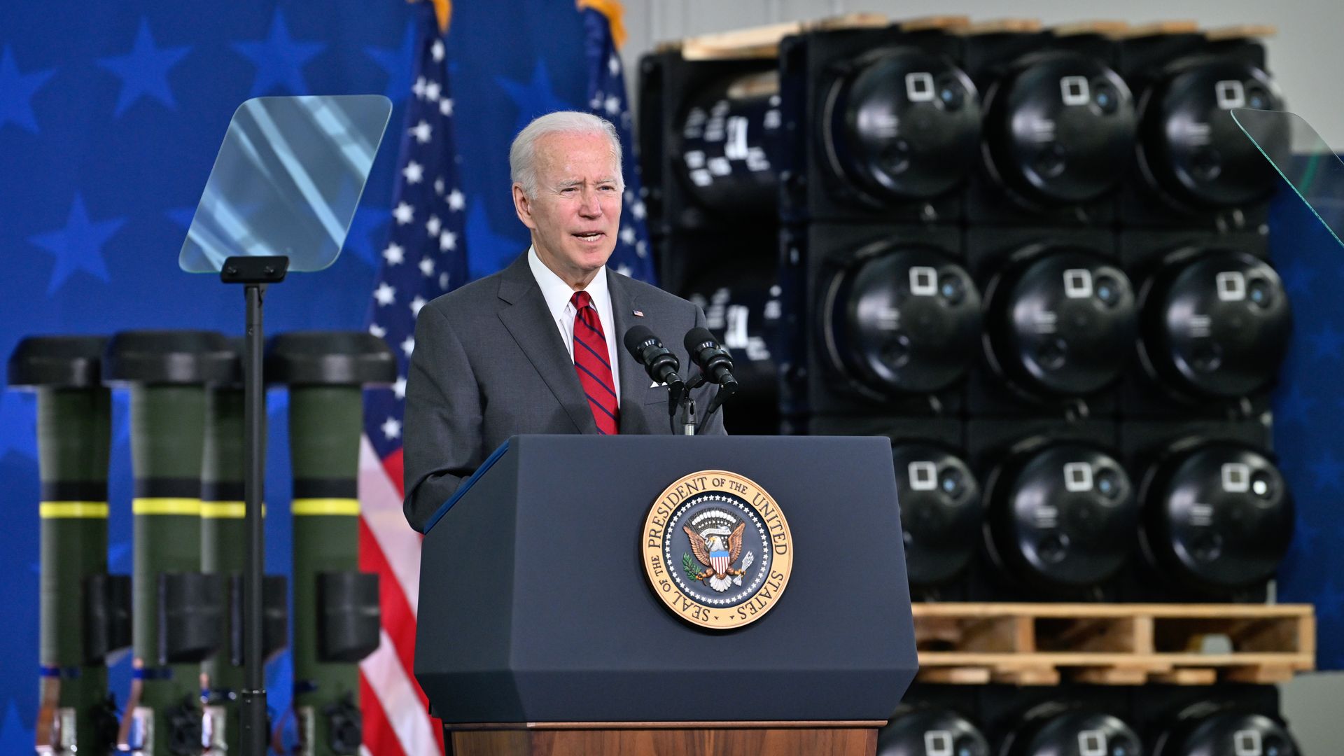 President Joe Biden delivers a speech during his visit at Lockheed Martin facility which manufactures weapon systems such as Javelin anti-tank missiles, on May 3.
