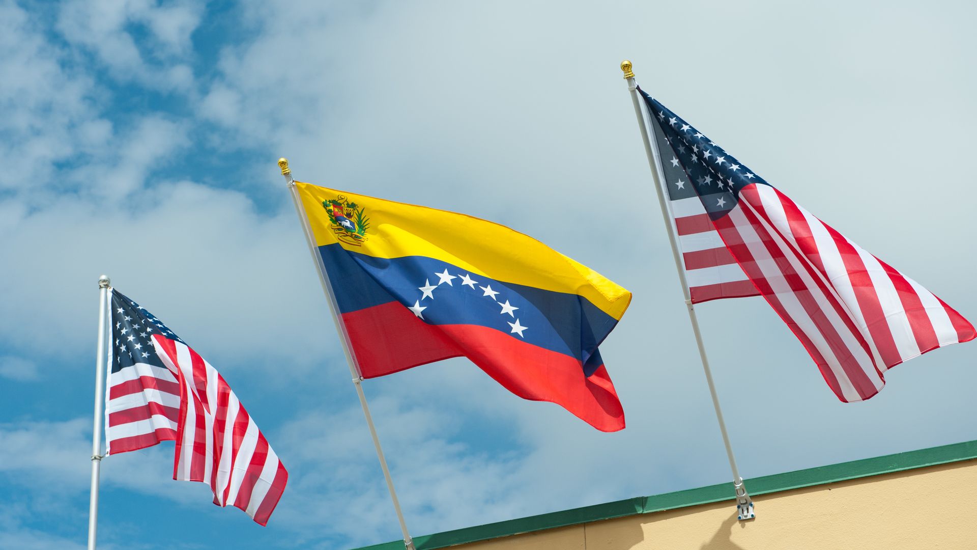 Flags of the United States and Venezuela. 