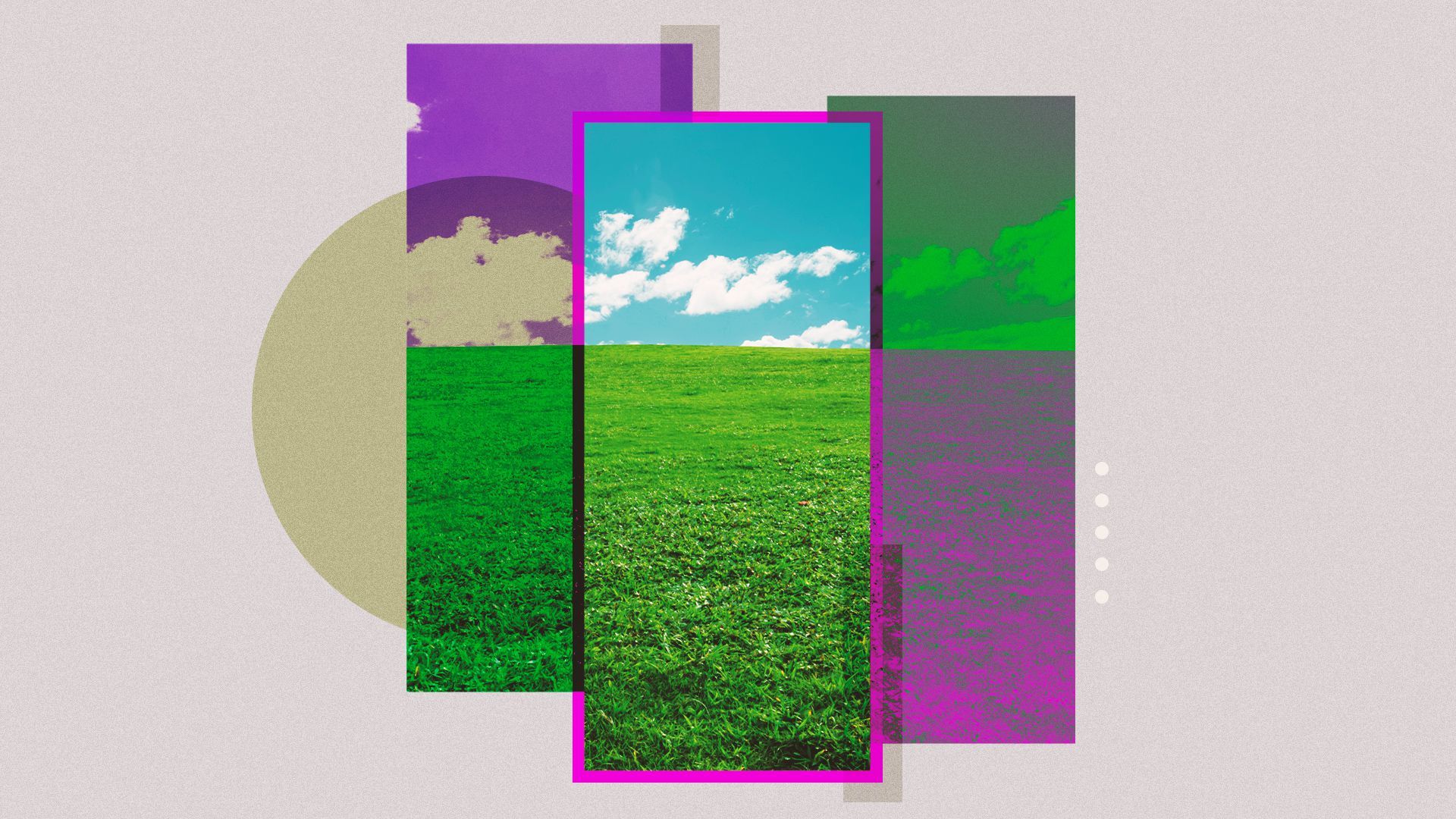 Illustration of a landscape in vivid digital colors.