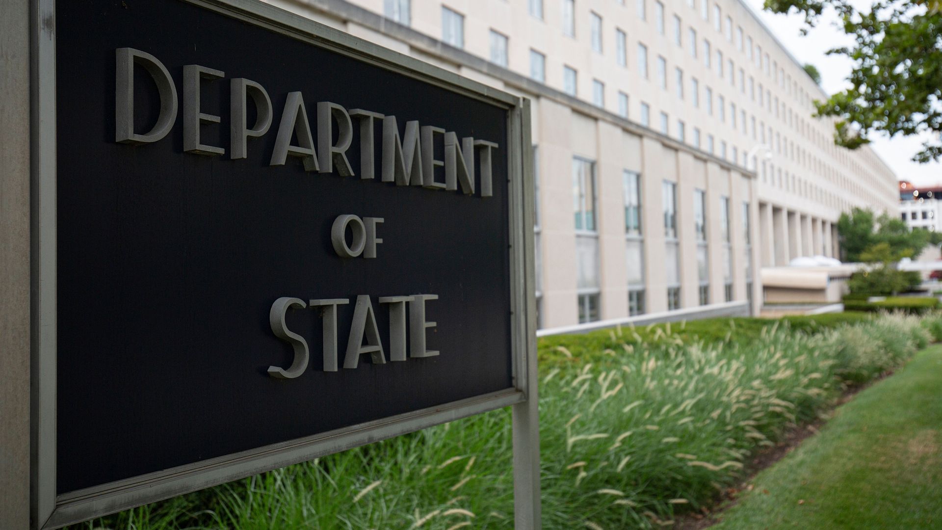 Department of State sign in front of the Department of State