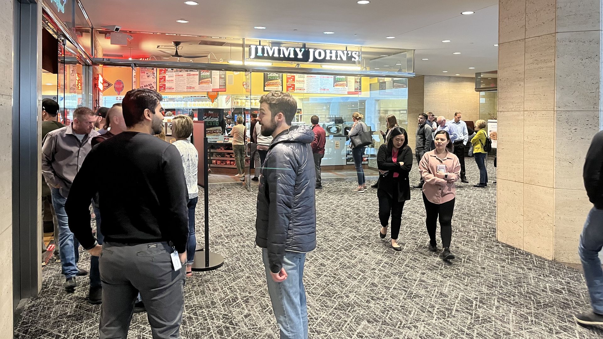 People lined up for skyway restaurants