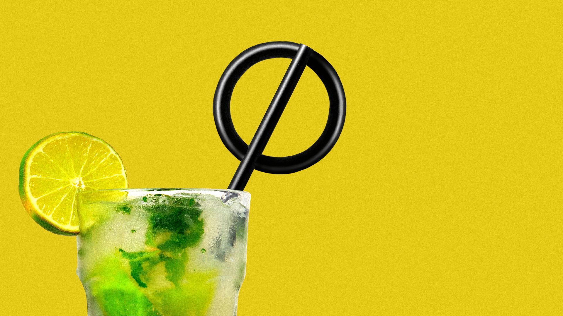Illustration of a no sign on a straw in a cocktail.