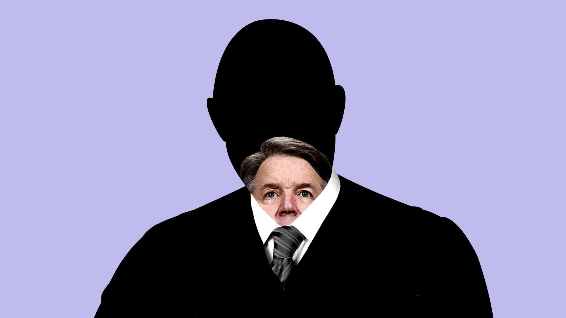 An illustration of a man's silhouette with Kavanaugh's head shrinking in it