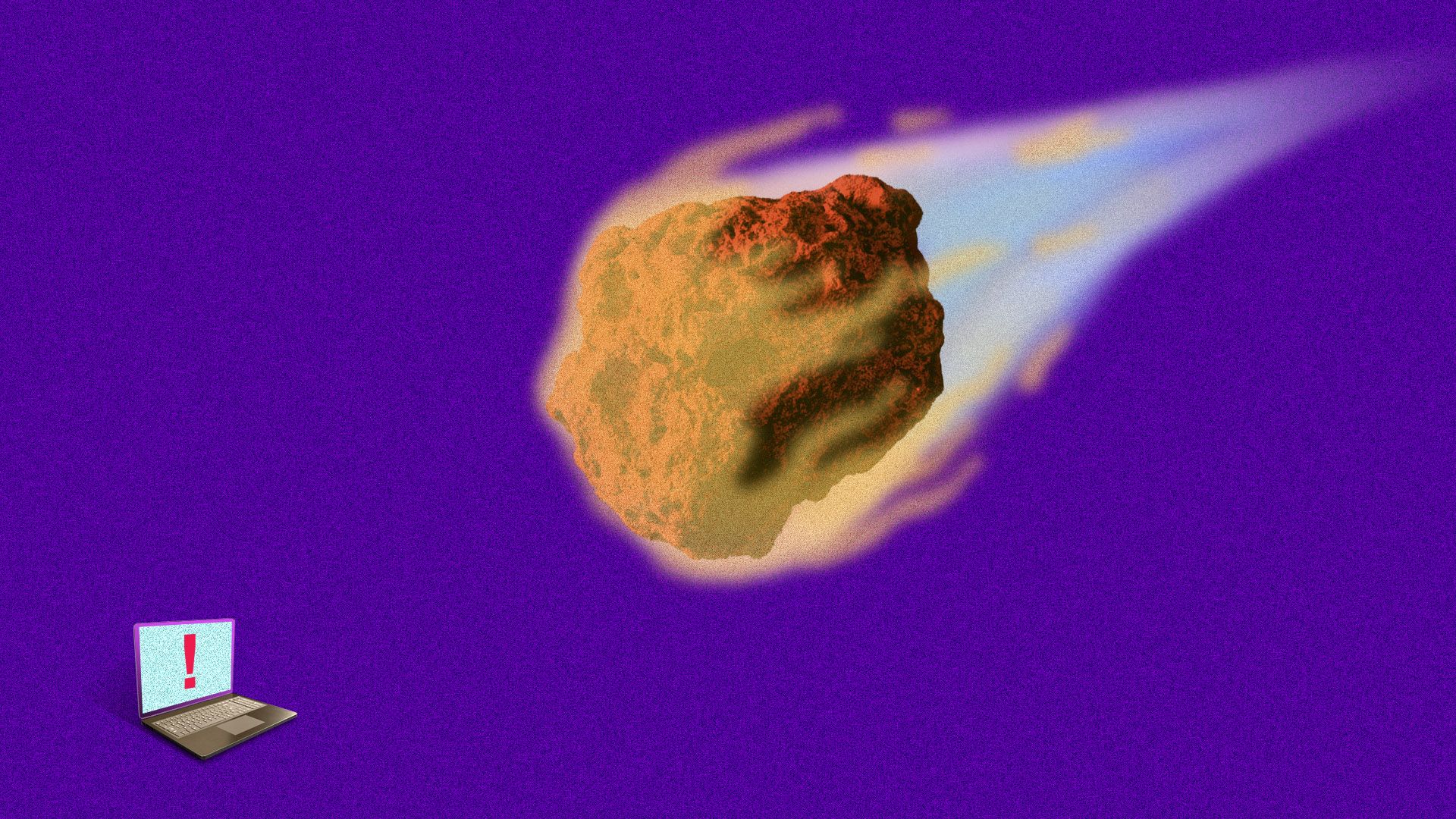 A meteor hurtles toward an open laptop