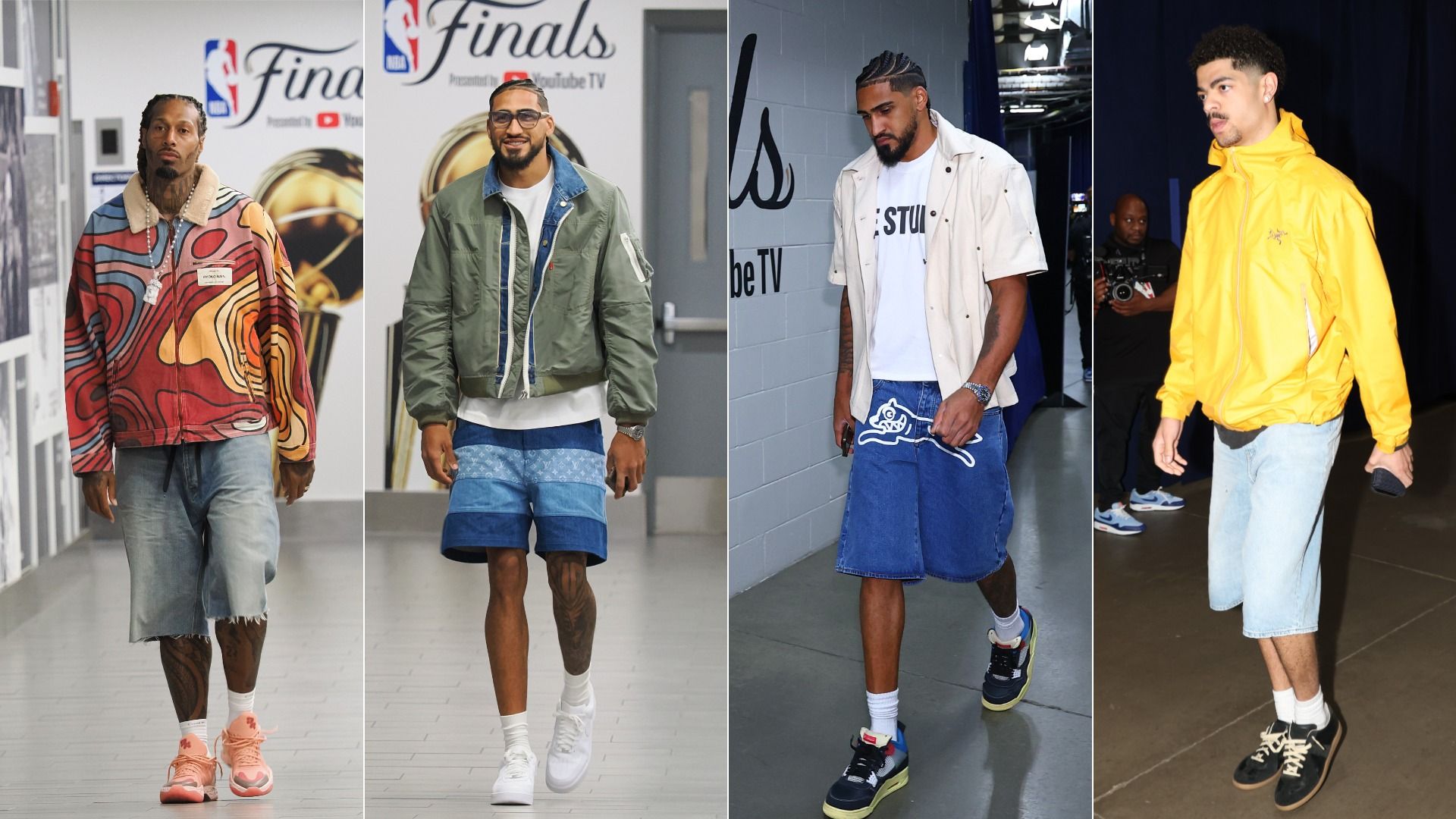 Four photos of men in jorts