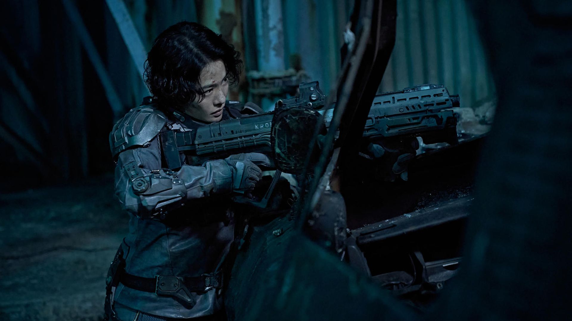 actor in futuristic fighting costume