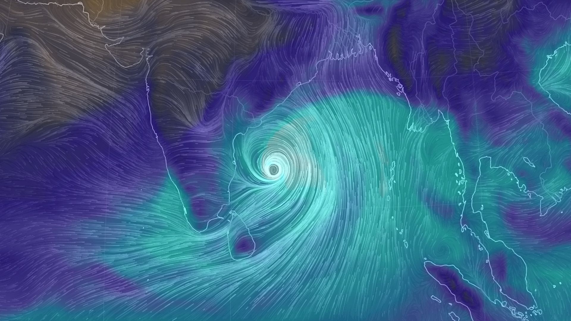 Computer model projection of Cyclone Fani moving toward India on May 1, 2019.