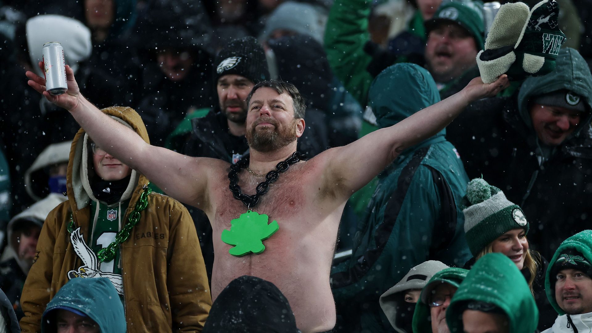 A shirtless Philadelphia Eagles fan during the team's divisional round win over the Rams. 