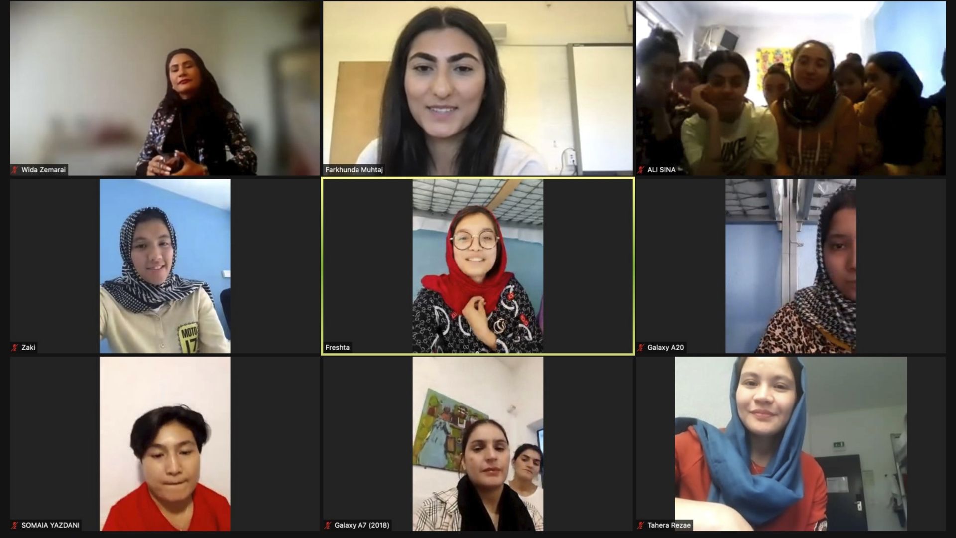 Afghanistan women's soccer team on Zoom