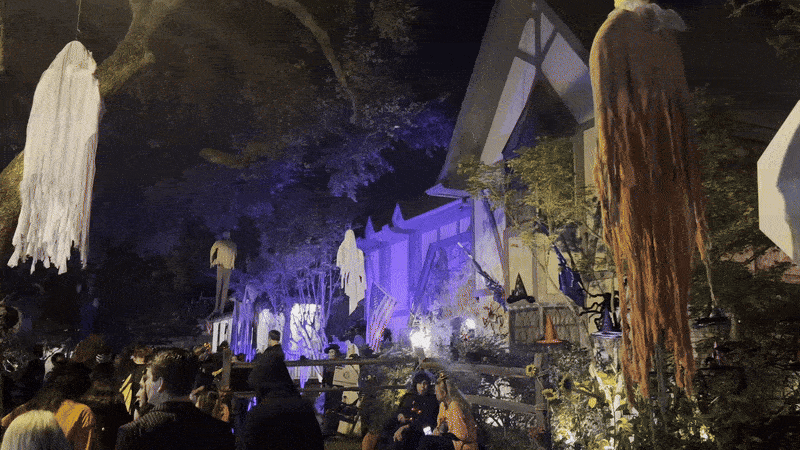 Image shows trick or treaters in the roads.