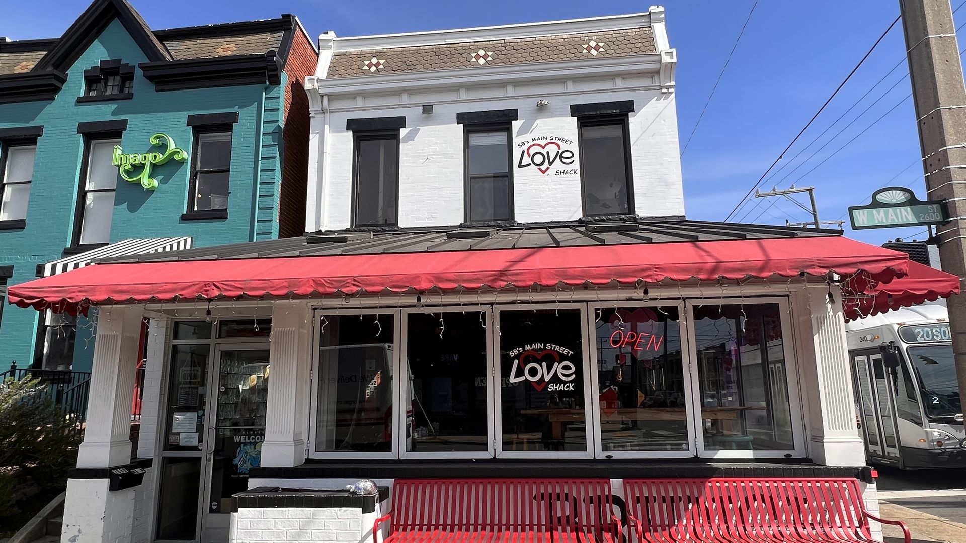 The outside of an old house turned restaurant. 