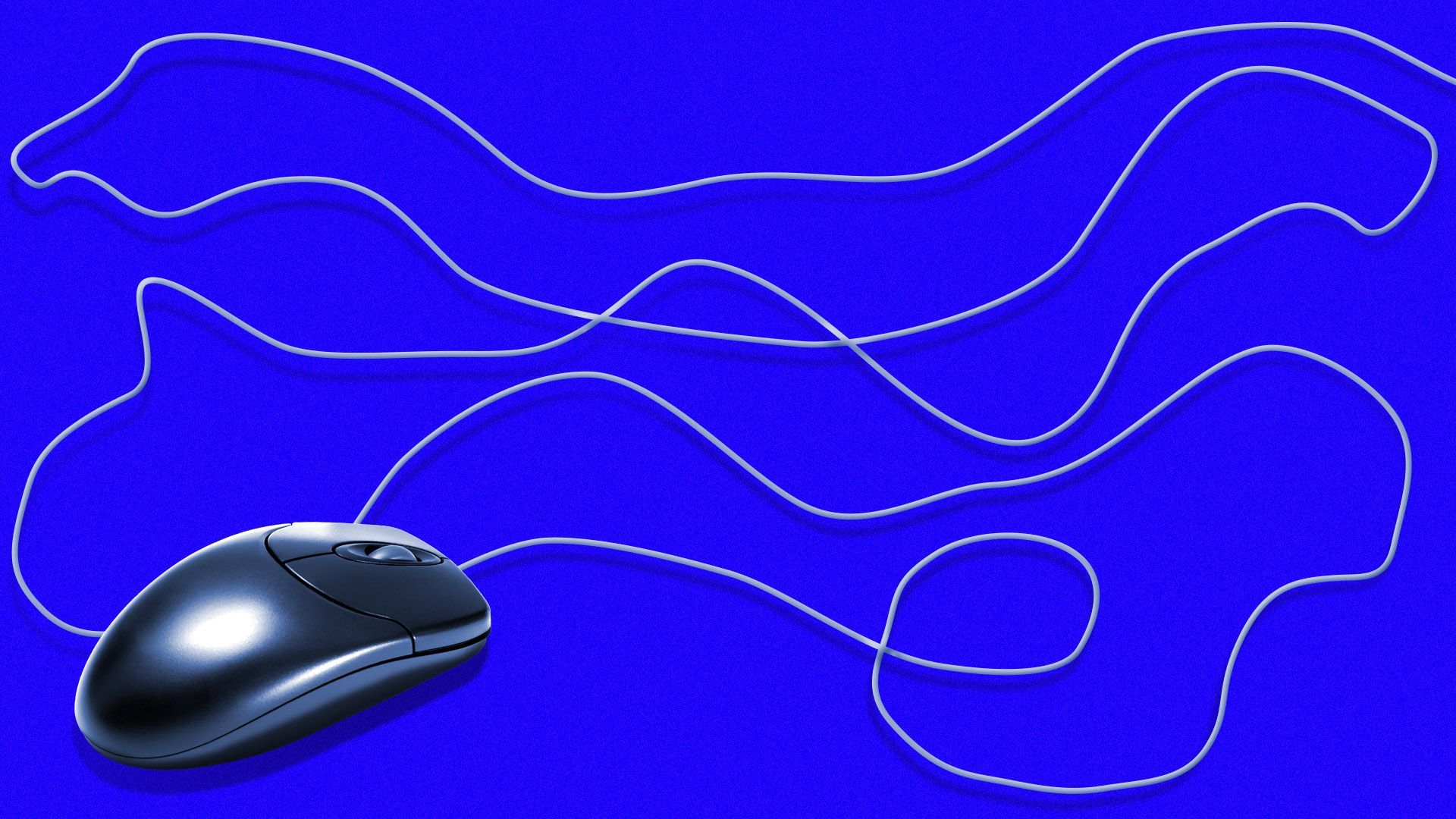 Illustration of a computer mouse with an extremely long cord 