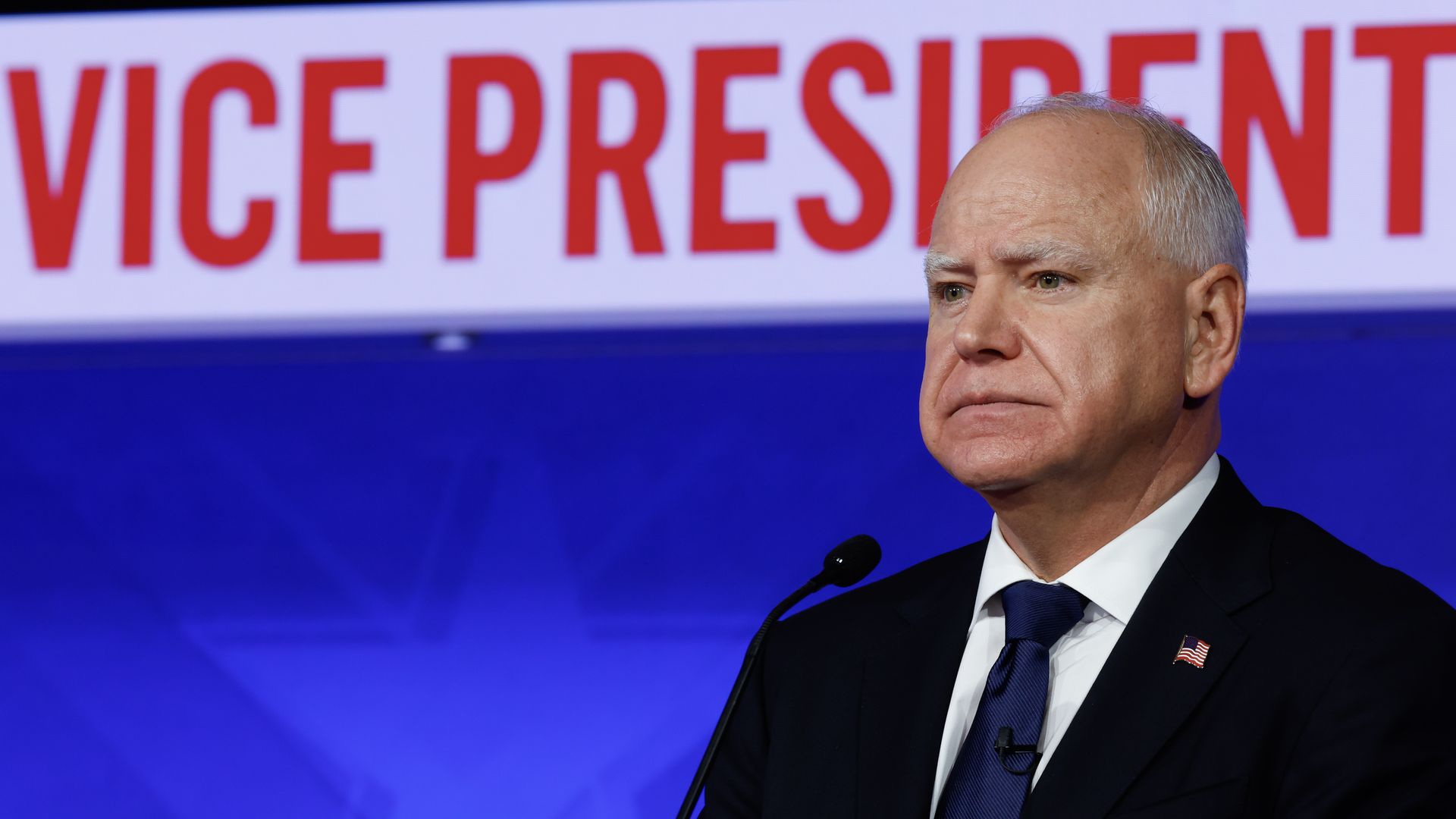 Democratic vice presidential candidate, Minnesota Gov. Tim Walz, speaks during a debate at the CBS Broadcast Center on October 1, 2024 in New York City. This is expected to be the only vice presidential debate of the 2024 general election. (Photo by Chip Somodevilla/Getty Images)