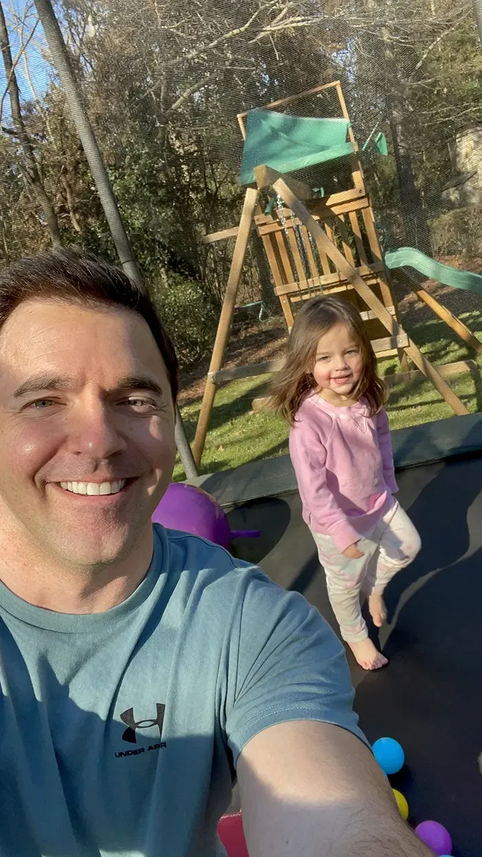 Jeff Jackson and his daughter Avery on trampoline