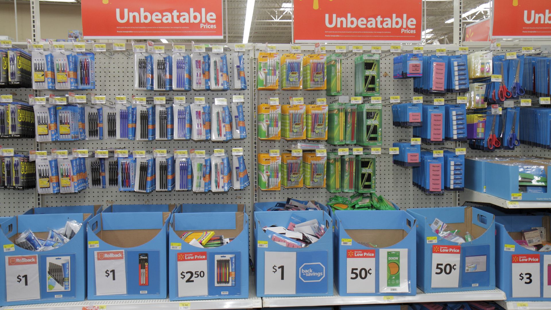 School supplies on sale at Walmart.
