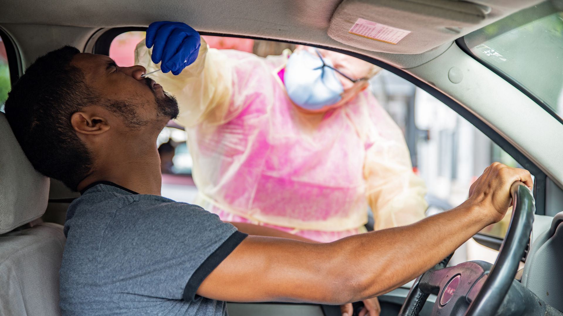 A person receiving a coronavirus test on July 7, 2020 in Austin, Texas.