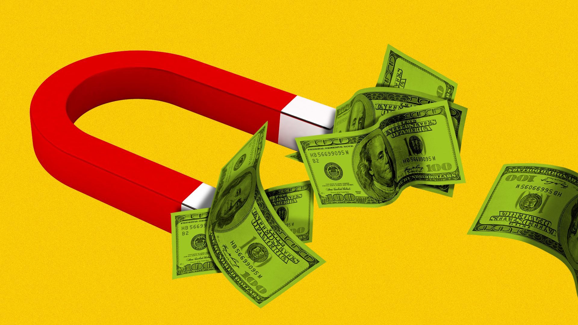 Illustration of a magnet attracting hundred dollar bills