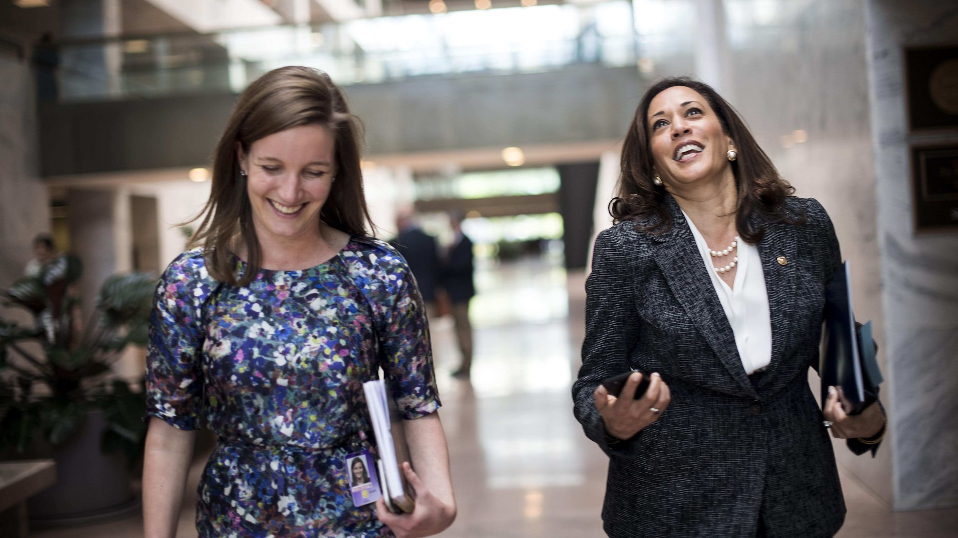 Lily Adams is seen walking with then-Sen. Kamala Harris in 2017.