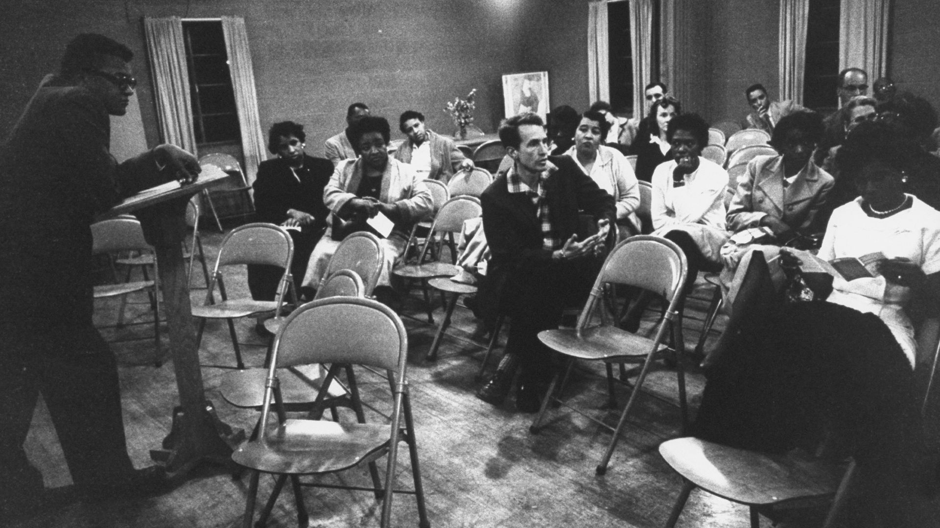 The Rev James Lawson leads a meeting for sit-ins.