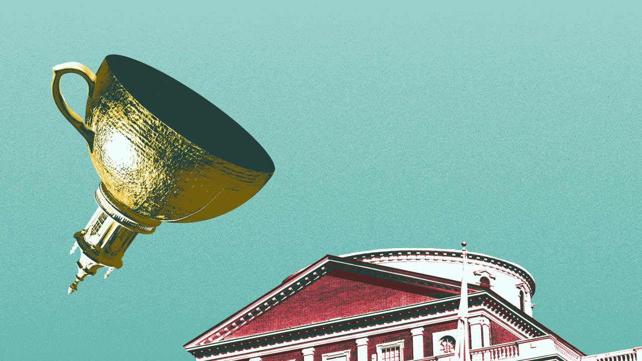 Animated illustration of a teacup made out of the Massachusetts State House dome pouring tea into the rest of the State House.