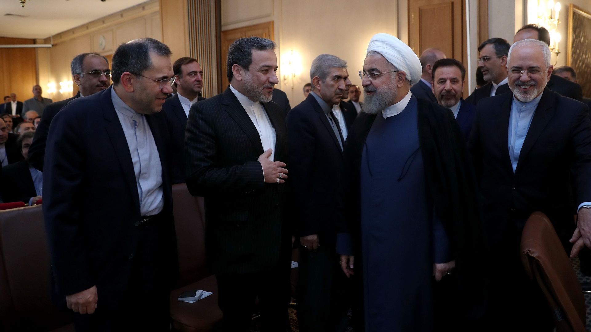 Iranian President Hassan Rouhani and Iranian Foreign Minister Javad Zarif meeting with foreign embassies and diplomatic mission representatives in Tehran.