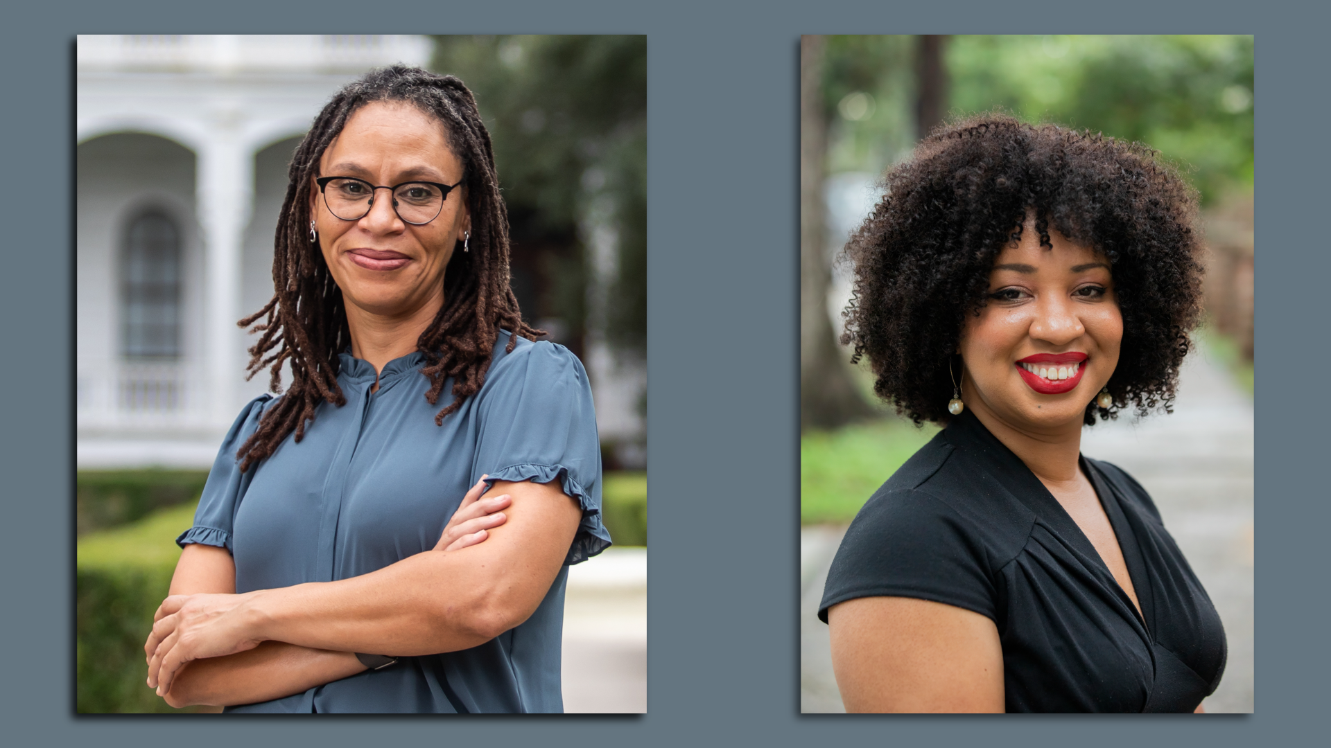 In a side-by-side image, Andrea Armstrong and Courtney Bryan pose for photos.