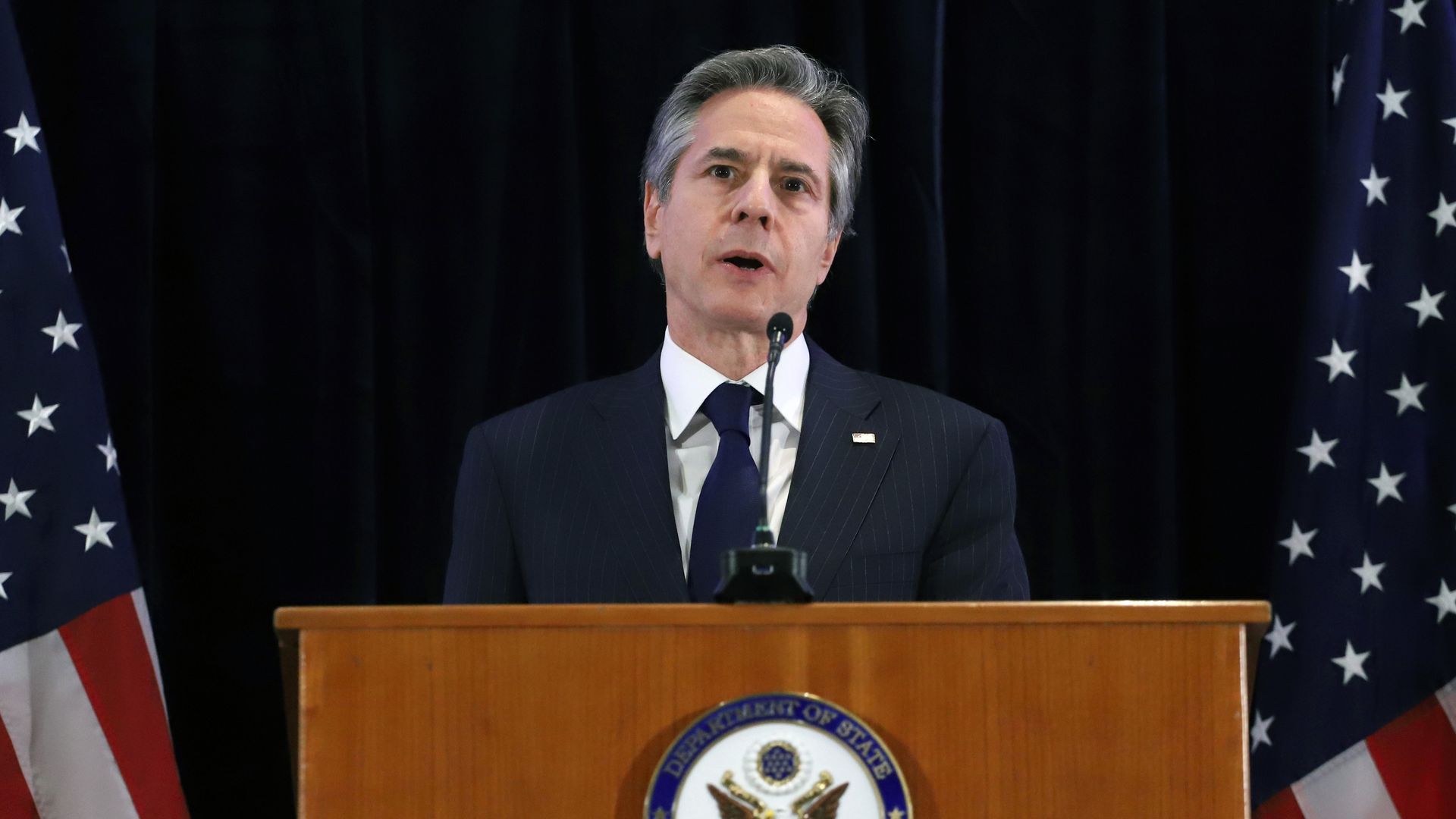 Photo of Antony Blinken speaking from a podium