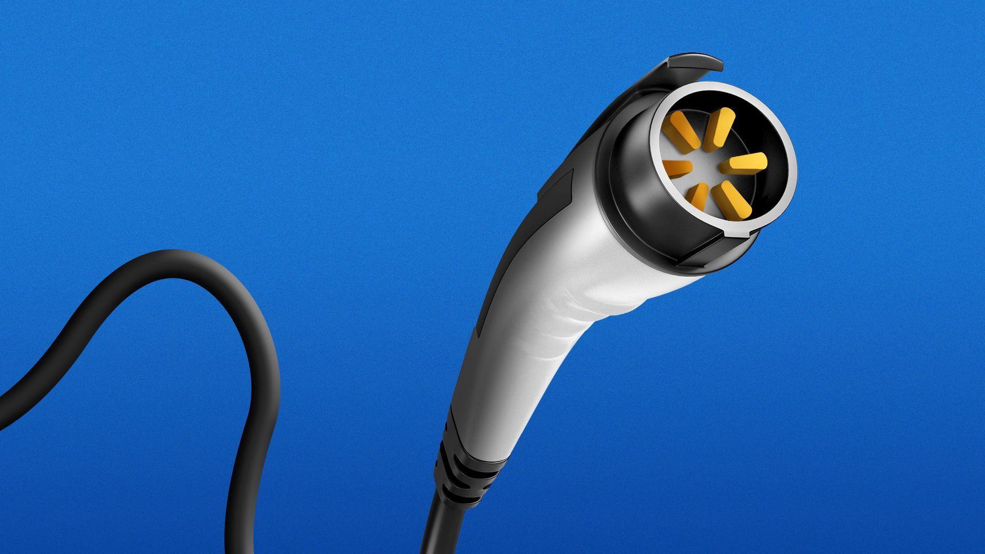 Illustration of an EV charger with the Walmart logo as the plug.