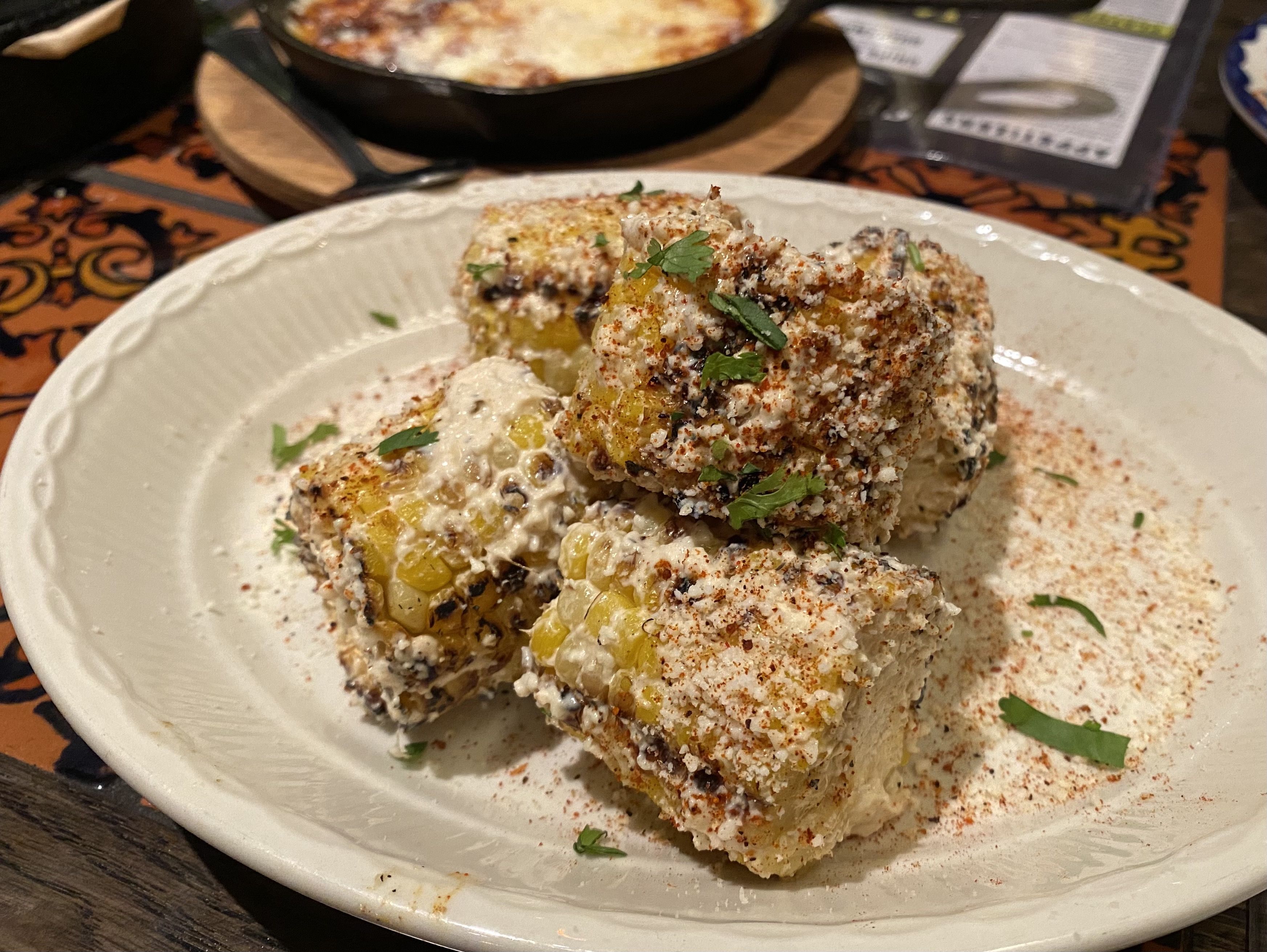 Street corn stacked on a plate at El Segundo restaurant