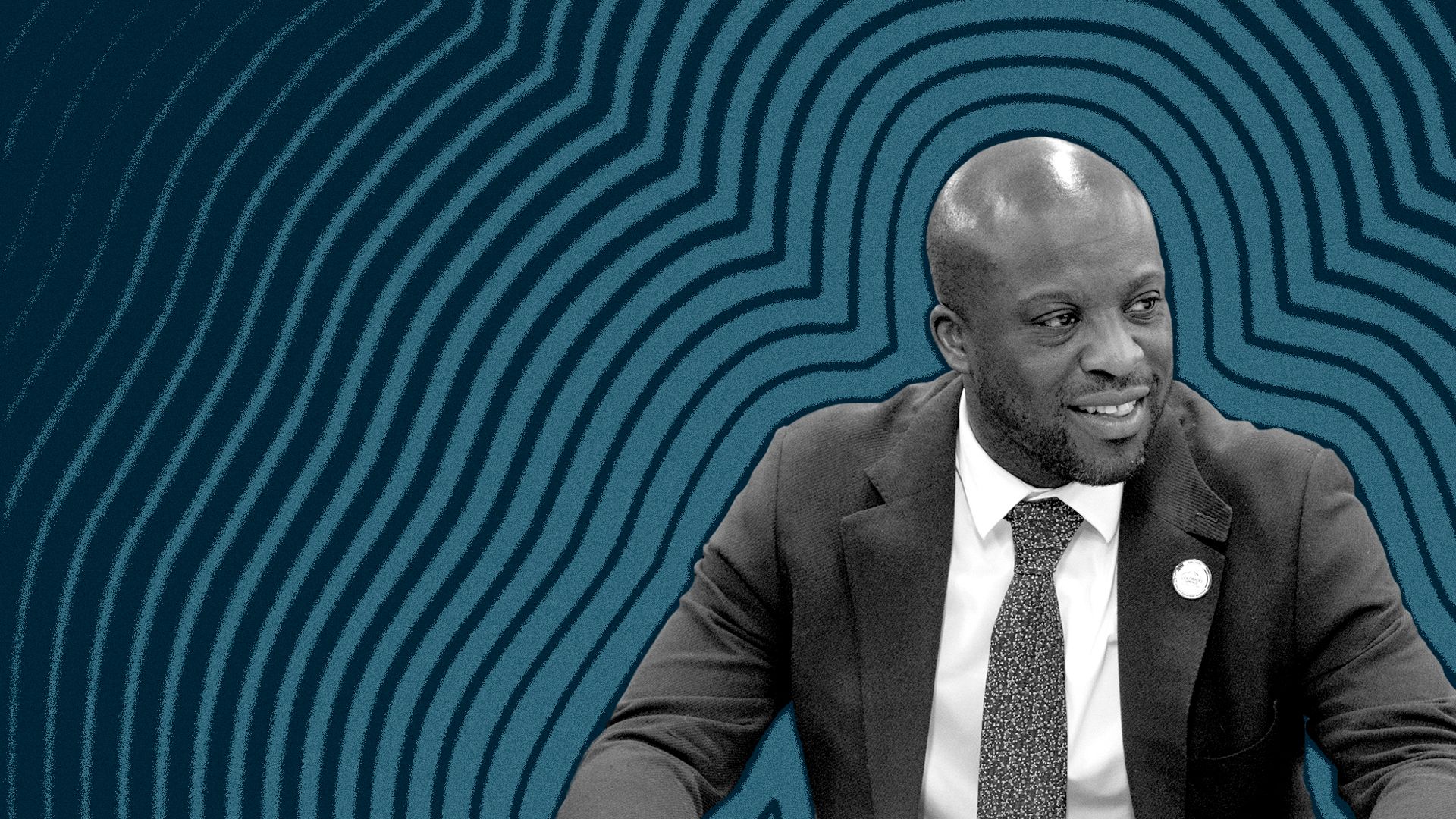 Photo illustration of Yemi Mobolade with lines radiating from him.