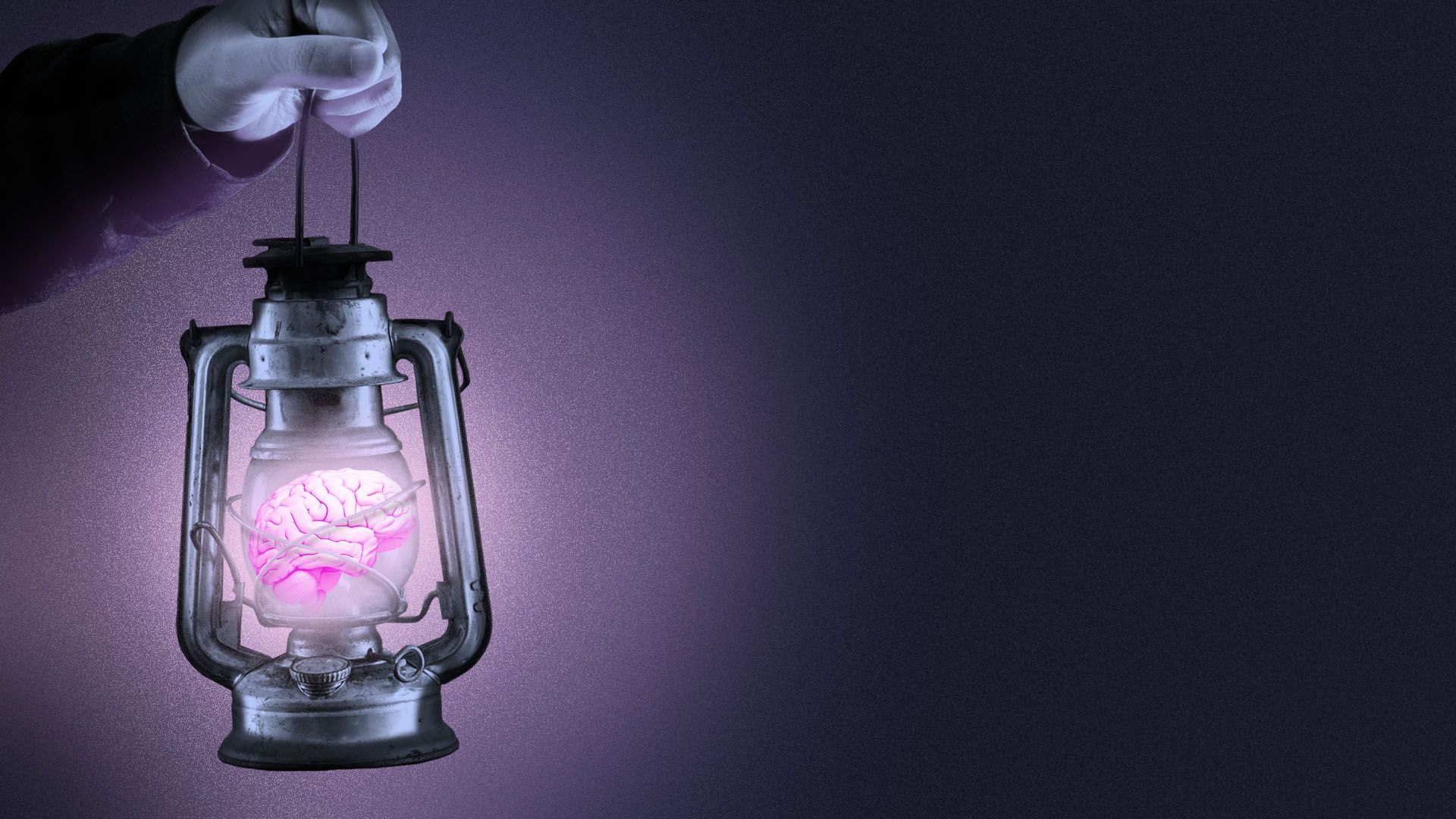 Illustration of someone holding up a lamp in the darkness with a glowing brain inside