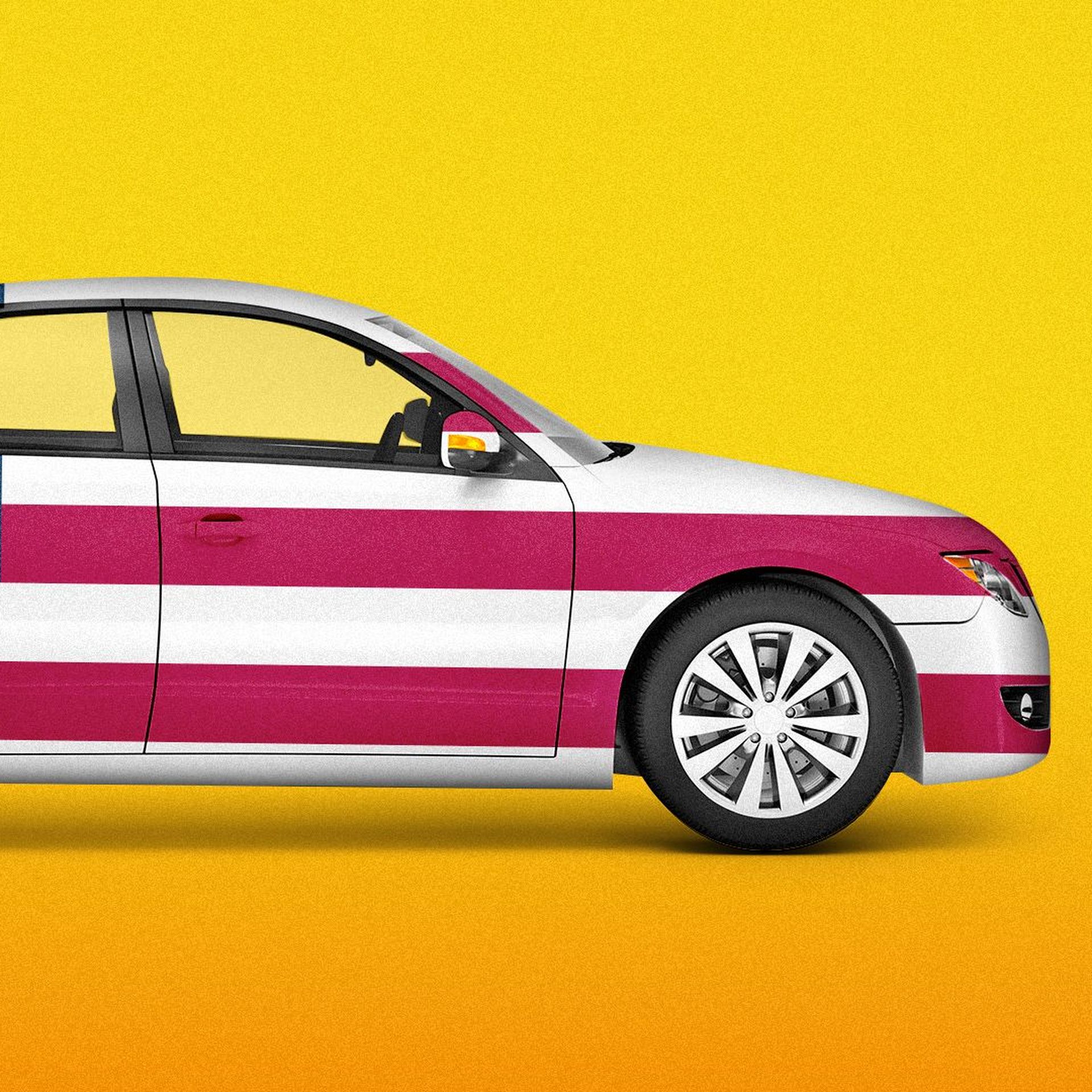 Illustration of a car with an American flag pattern. 