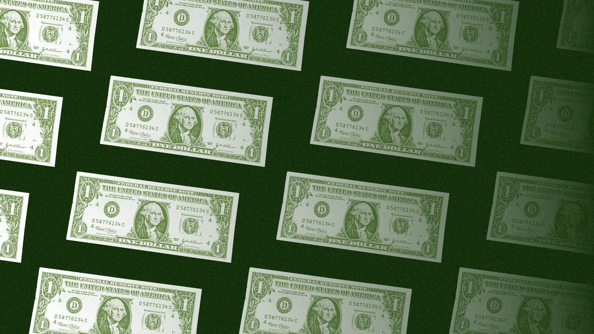 Illustration of a pattern of dollar bills fading from left to right.