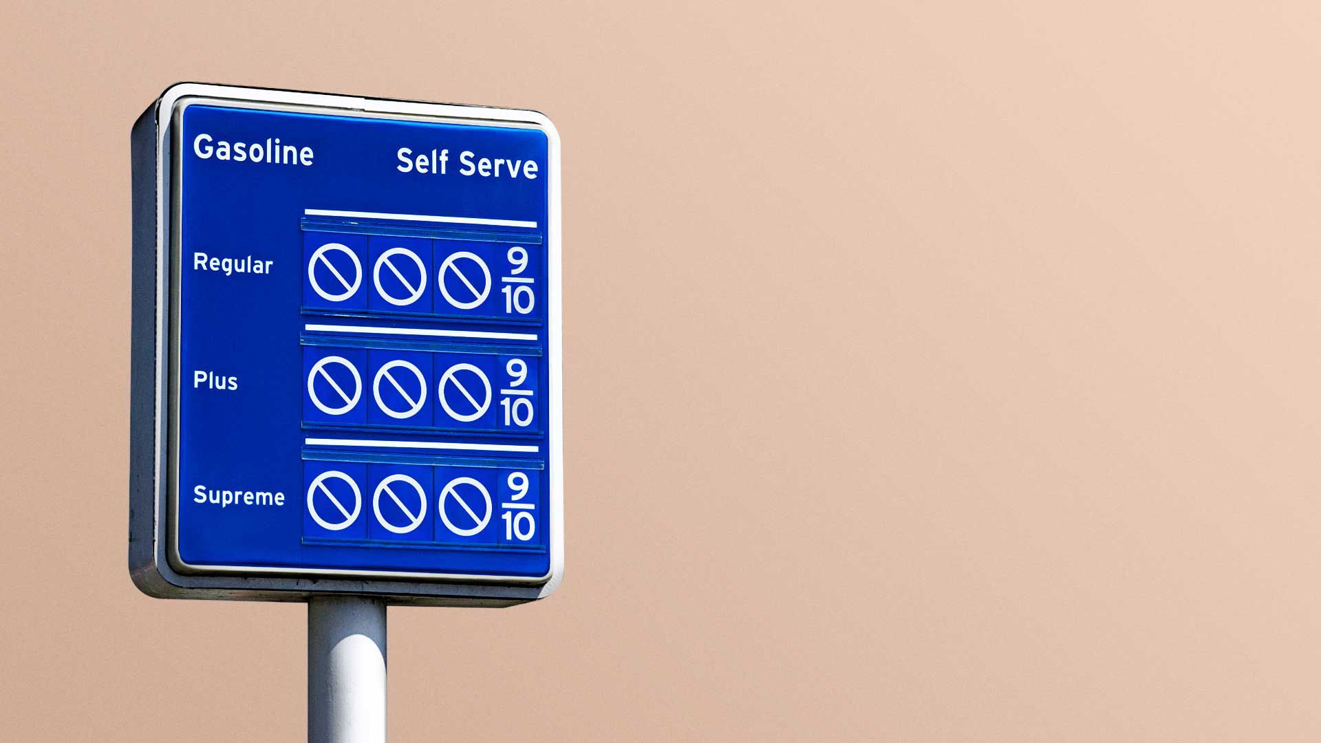 Illustration of a gas sign with cancel signs where the money would be