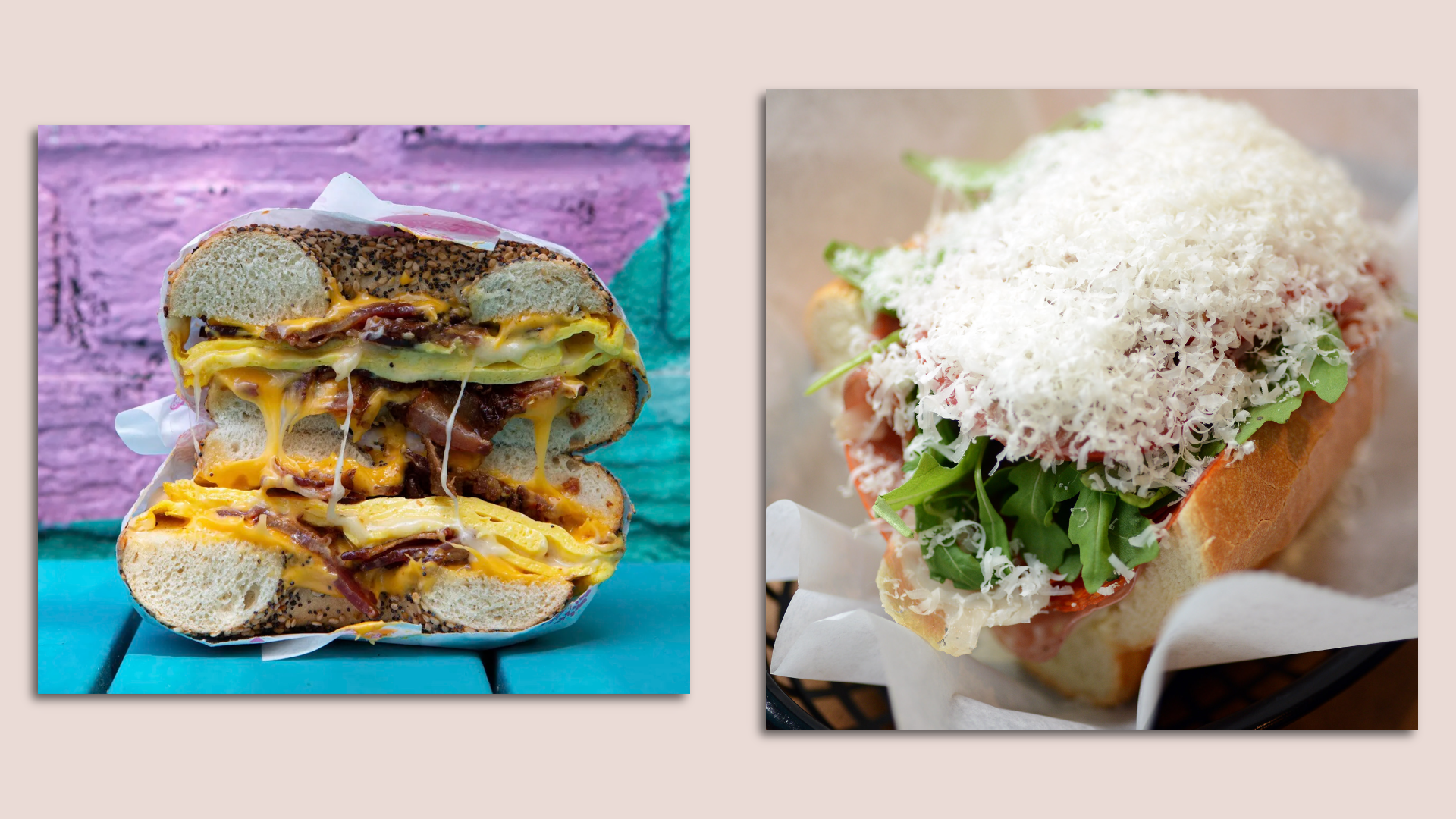 Bagel sandwich and a sub sandwich