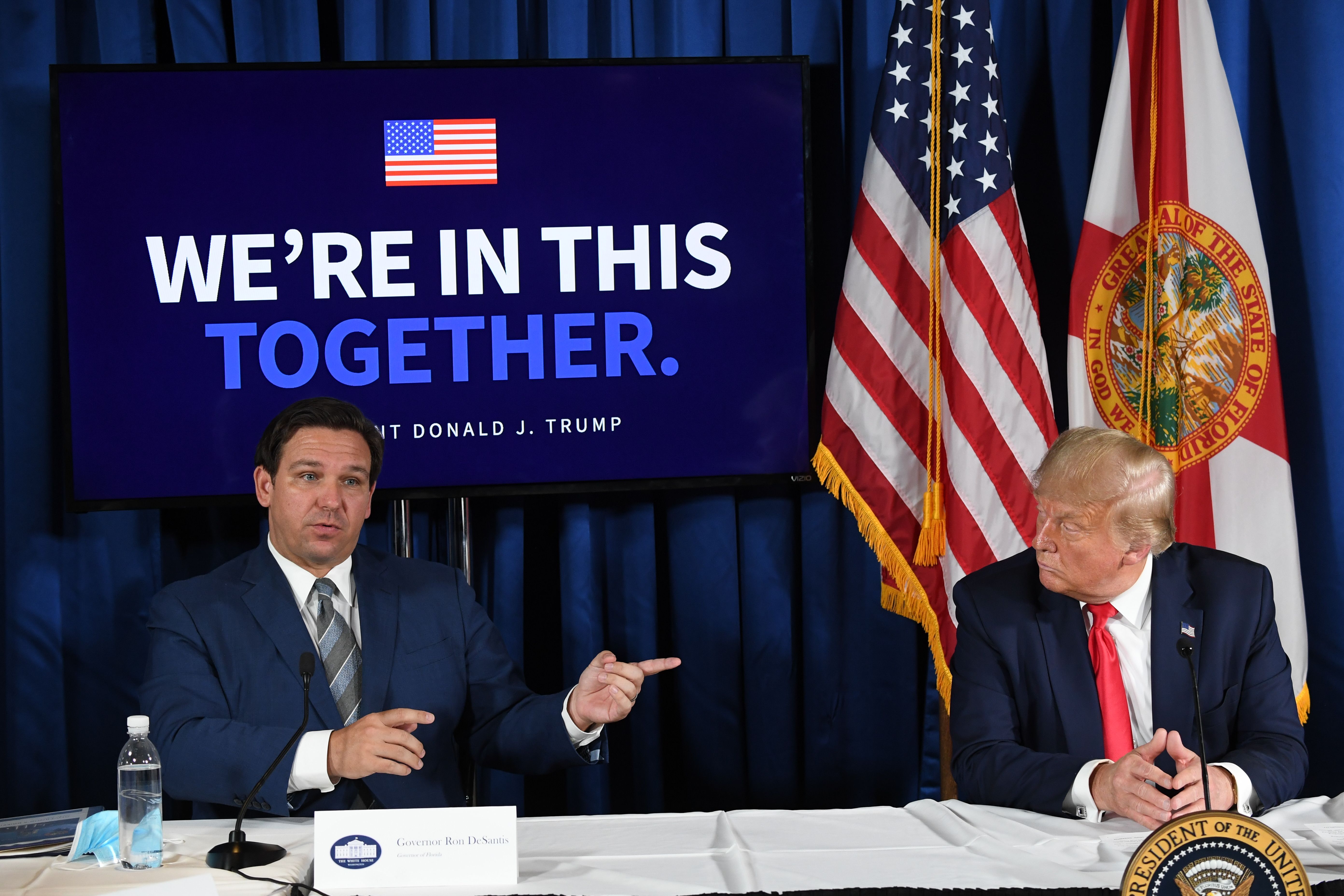 Florida Gov. Ron DeSantis and then-President Trump during a COVID roundtable in 2020.