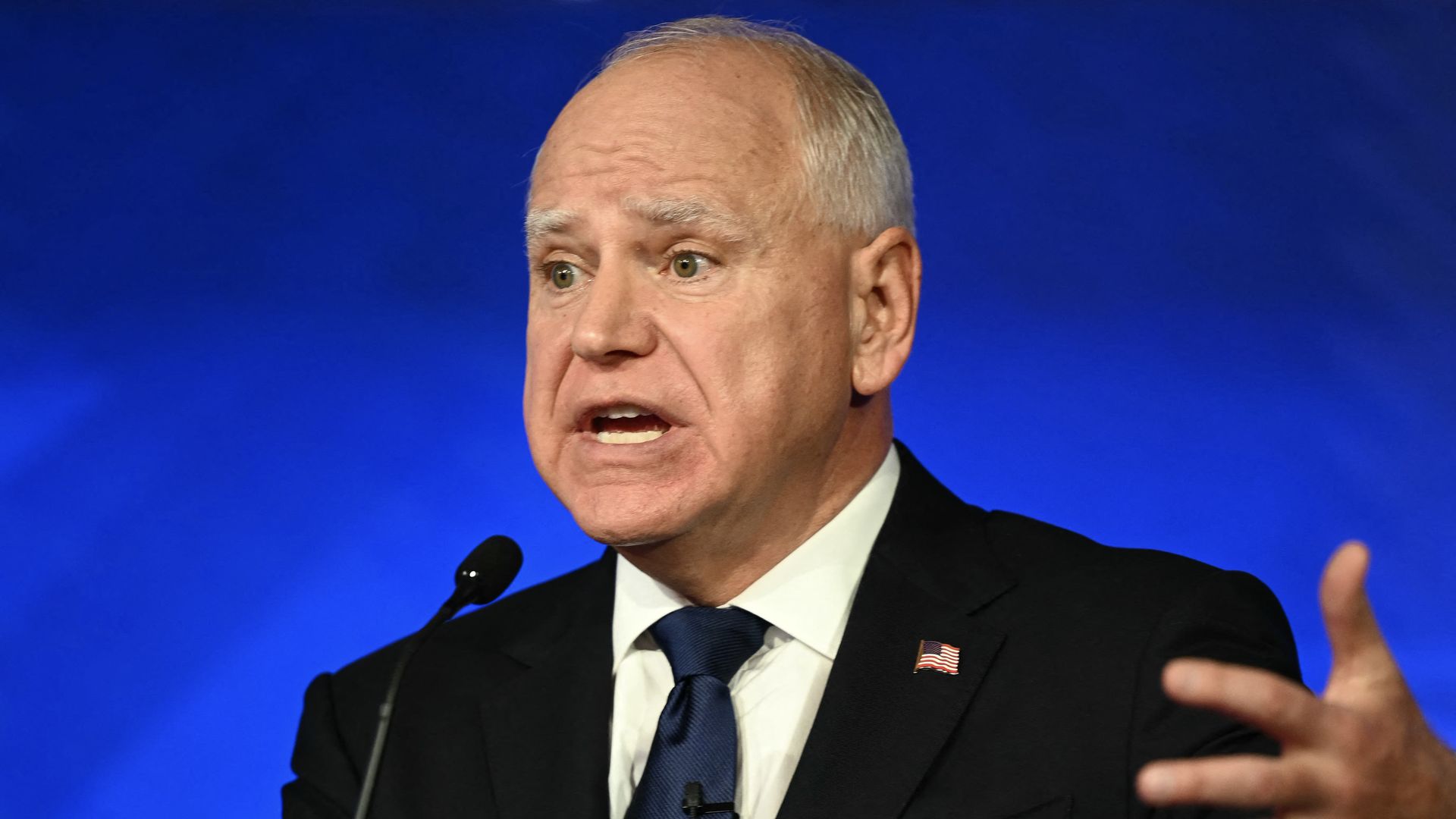 nesota Governor and Democratic vice presidential candidate Tim Walz speaks during the Vice Presidential debate with US Senator and Republican vice presidential candidate J.D. Vance, hosted by CBS News at the CBS Broadcast Center in New York City on October 1, 2024. (Photo by ANGELA WEISS / AFP) (Pho