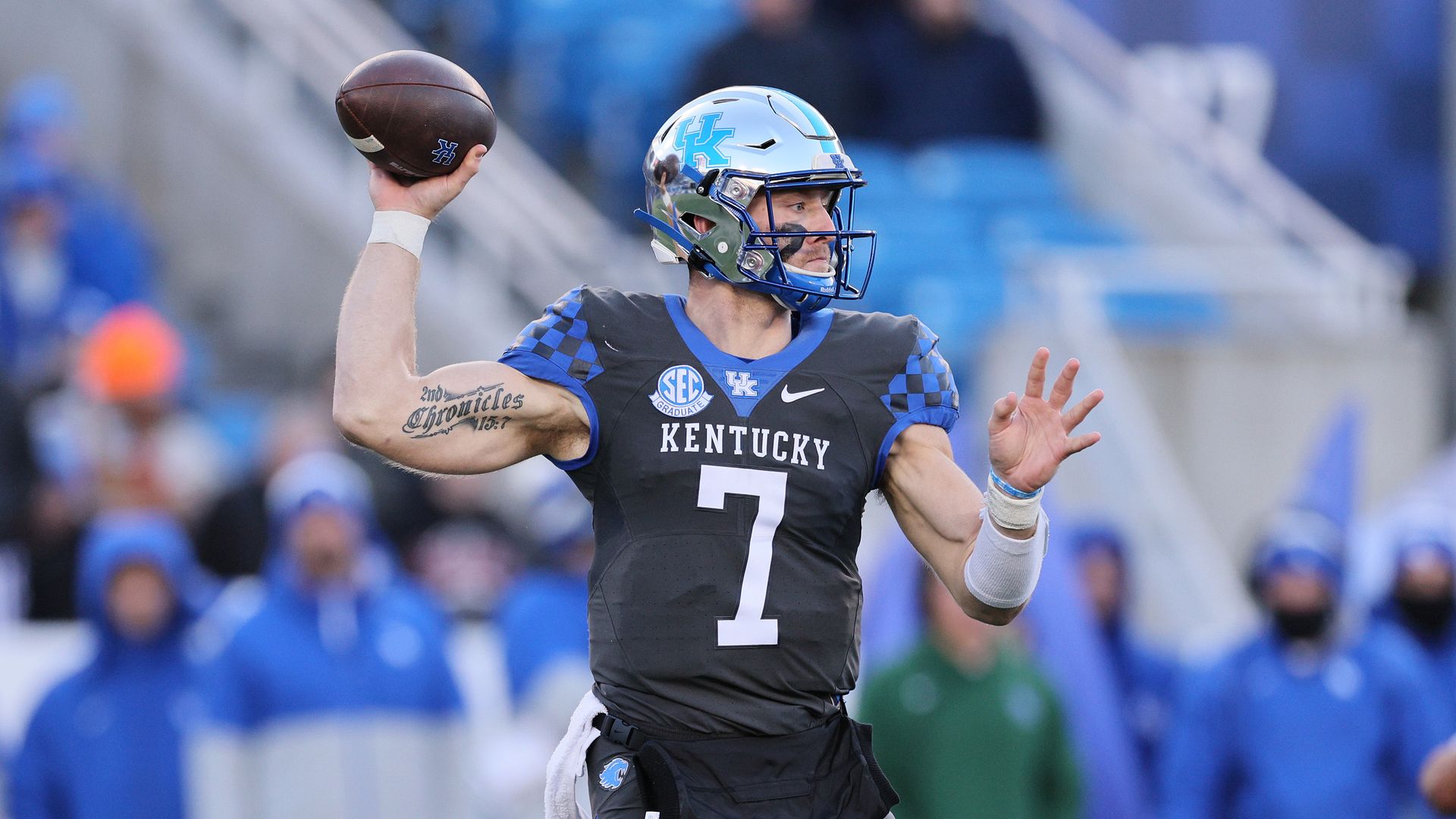 Kentucky quarterback Will Levis throws the ball against Georgia in a game last year.