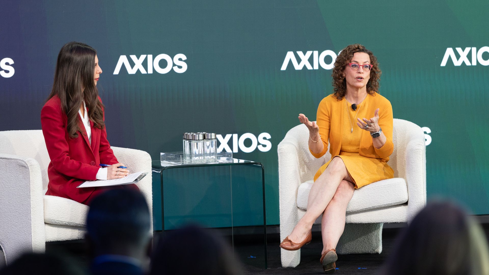 FCC commissioner Anna Gomez speaks with Axios' Sara Fischer at Media Trends Live on Oct. 20 in New York City.