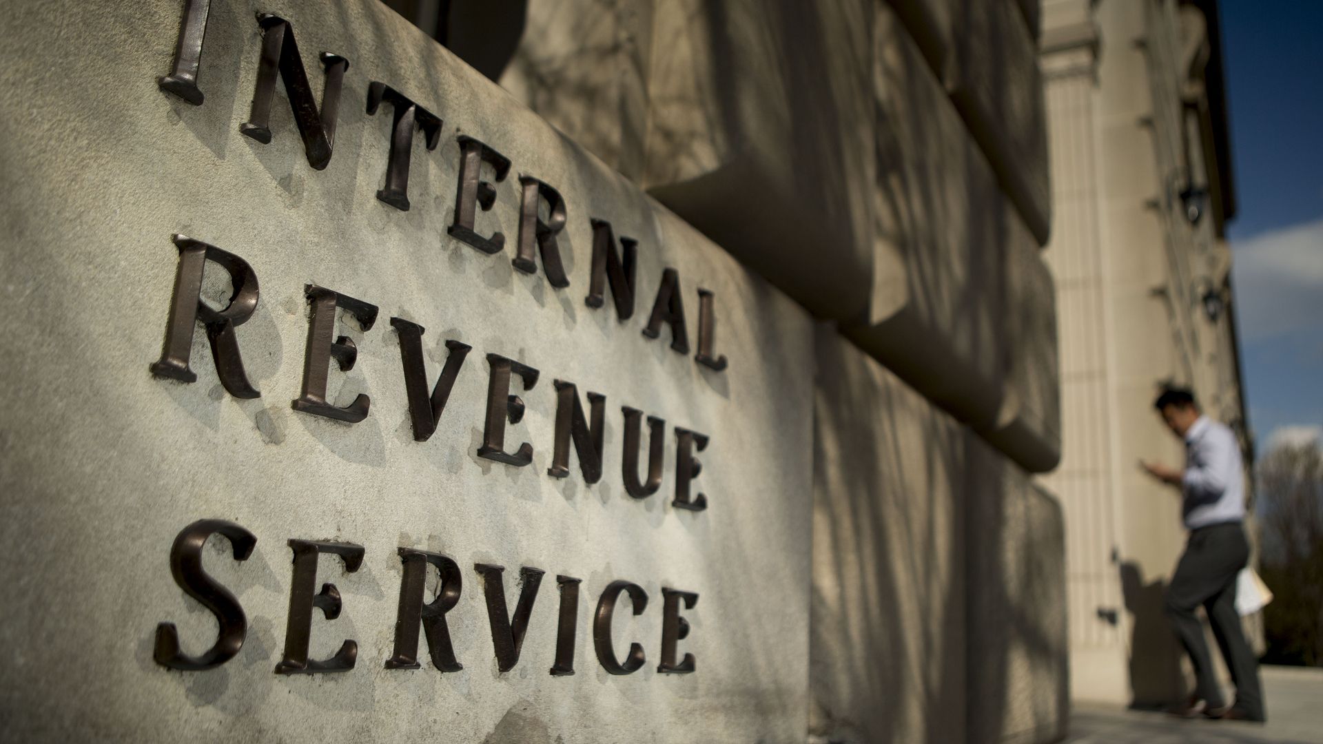 The words "Internal Revenue Service" on a building 
